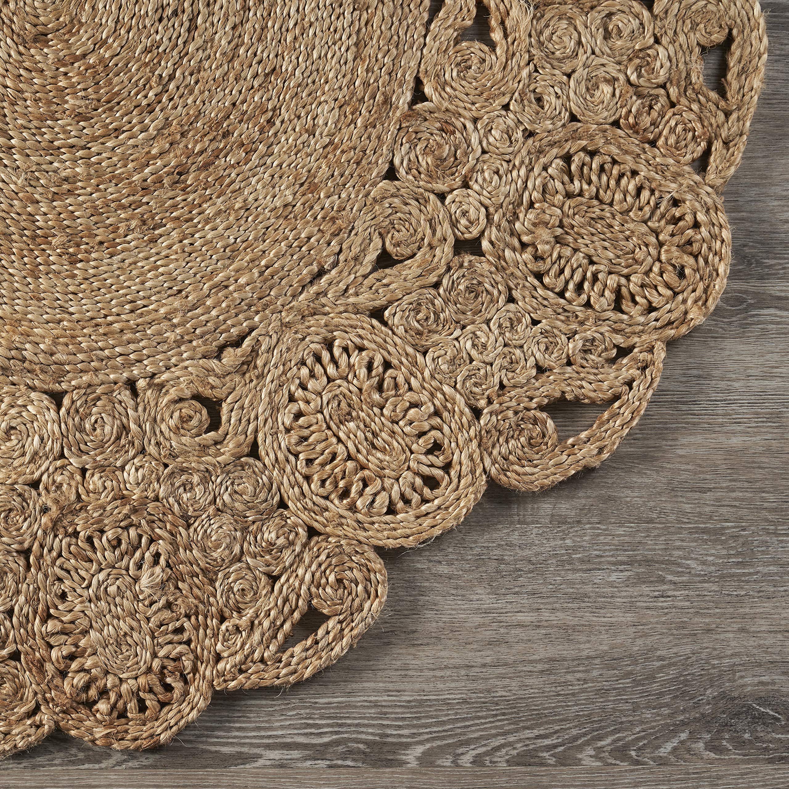 LR Home Natural Jute 6ft Round Braided Area Rug - Boho Farmhouse Style Indoor Carpet for Living Room, Bedroom, Playroom Decor | Eco-Friendly Home Accent for Cozy Spaces & Modern Interiors