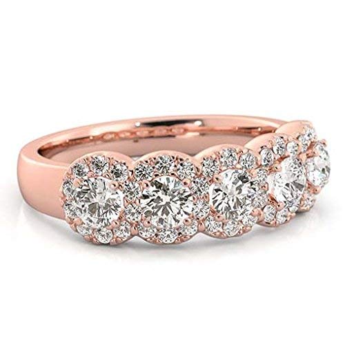 5 Stone Halo Diamond Ring - 14K Gold Anniversary & Wedding Band, Half Eternity Ring for Women - Perfect for Engagement, Proposal, Anniversary Gifts & Special Occasions