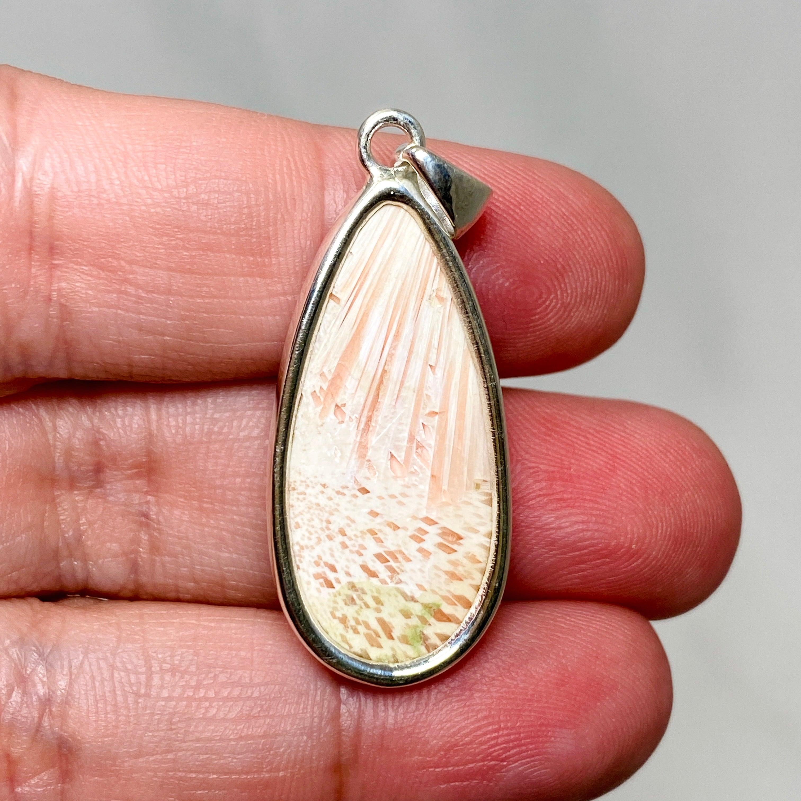 Natural Peach Scolecite Teardrop Pendant Necklace KPGJ4520 - Healing Crystal Jewelry for Meditation, Energy Balancing & Spiritual Gifts