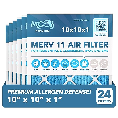 10x10x1 MERV 11 Air Filters (24-Pack) - Premium Pleated HVAC Allergen Defense Replacement Filters for AC & Furnace | 9.70