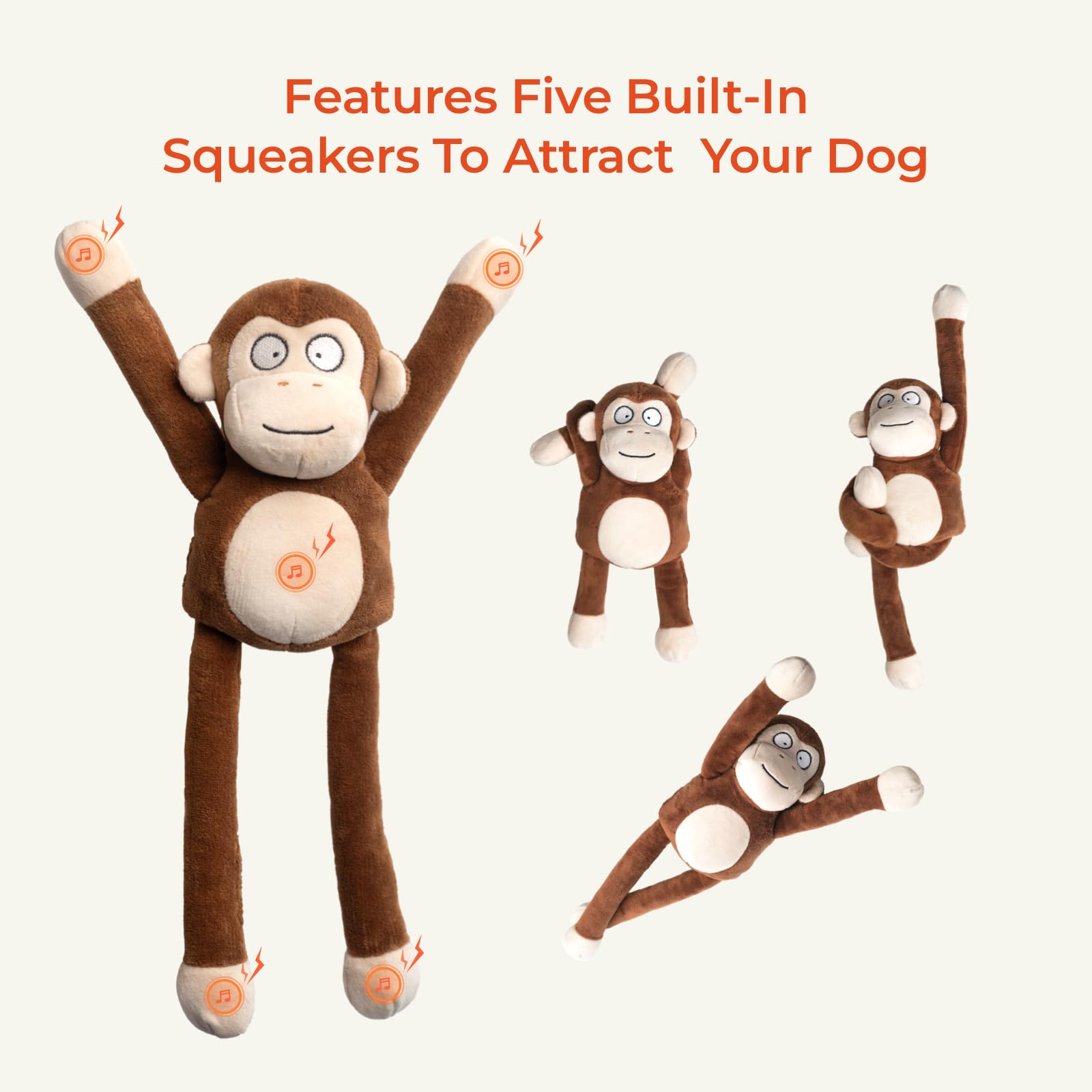 Durable Squeaky Monkey Plush Dog Toy with Crinkle Paper - Interactive Tug of War Puppy Toy for Small, Medium & Large Dogs - Perfect for Playtime, Training & Keeping Pets Busy