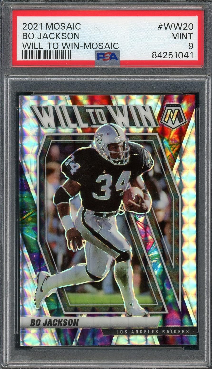 2021 Panini Mosaic Bo Jackson Will to Win Football Card #WW20 PSA 9 Graded - Rare Collectible for Sports Memorabilia Fans & Investment