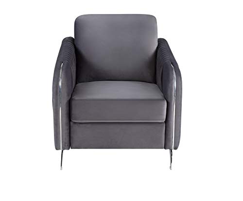 Ergode Hathaway Gray Velvet Modern Chic Accent Armchair - Stylish Living Room Chair for Home Office, Lounge & Reading Nook