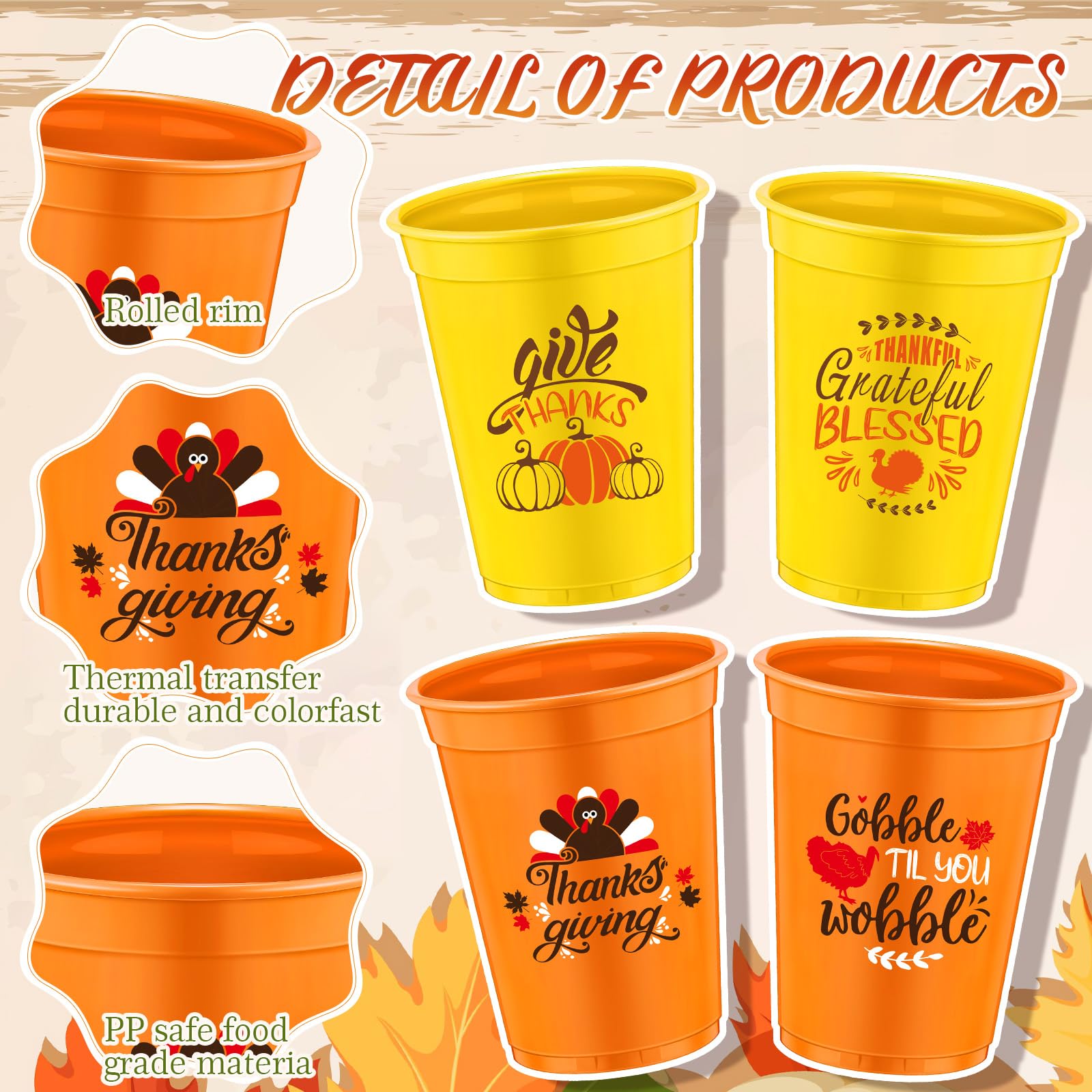 200 Pack 16 oz Disposable Thanksgiving Plastic Party Cups - Bulk Orange & Yellow Cups for Coffee, Wine, Hot & Cold Drinks - Perfect for Thanksgiving Decorations, Party Favors & Holiday Gatherings