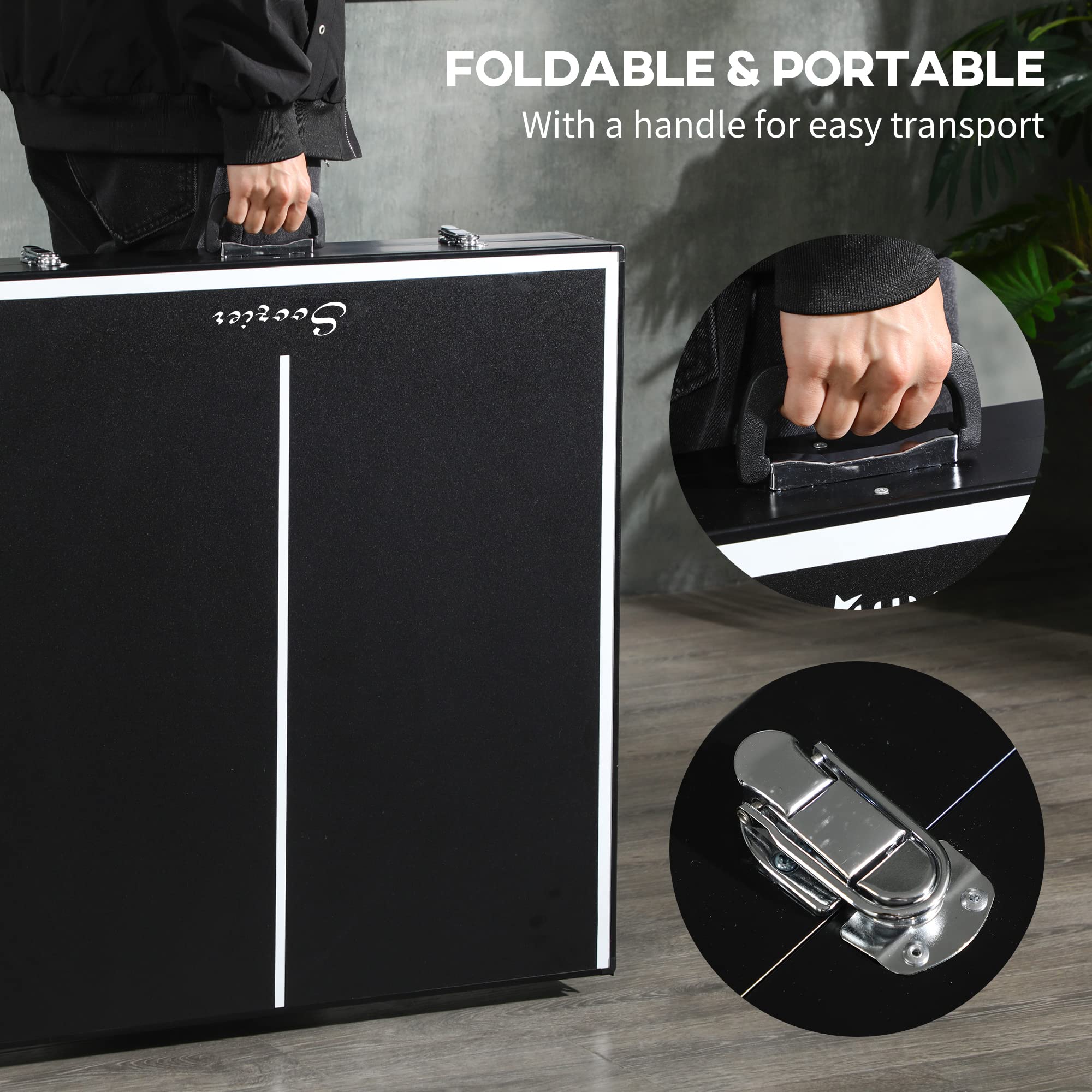 Soozier Mini Folding Table Tennis Table with Aluminum Frame - Portable Ping Pong Table with Net for Indoor & Outdoor Use - Perfect for Garden, Camping, Backyard, and Family Game Nights (Black)