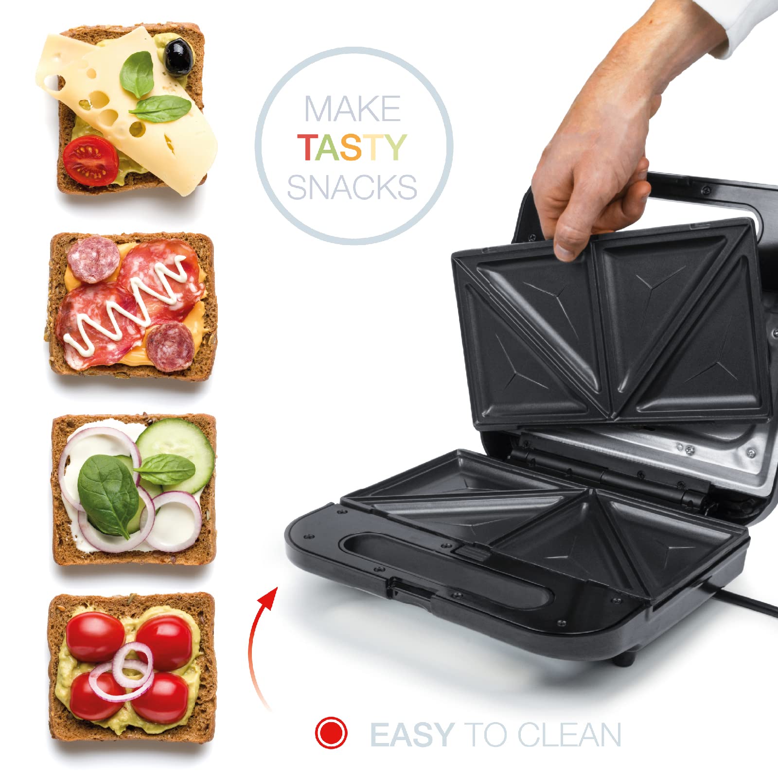 Korona 47018 XXL 3-in-1 Sandwich Maker with Grill & Waffle Plates - 800W Non-Stick Electric Panini Press - Easy to Clean for Breakfast, Lunch & Snacks at Home or Office
