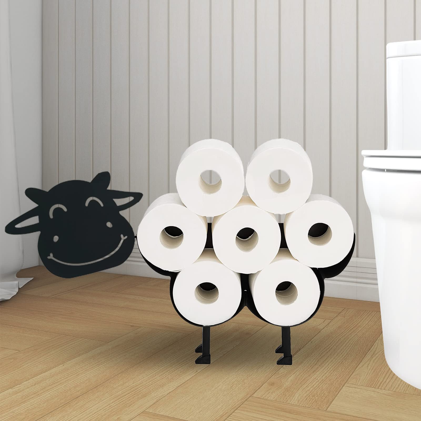 Funny Cow Toilet Paper Holder with Storage - Cute Farmhouse Bathroom Wall Organizer, Metal Tissue Holder Stand by Gardlister - Perfect for Farmhouse, Rustic & Country Style Bathroom Decor