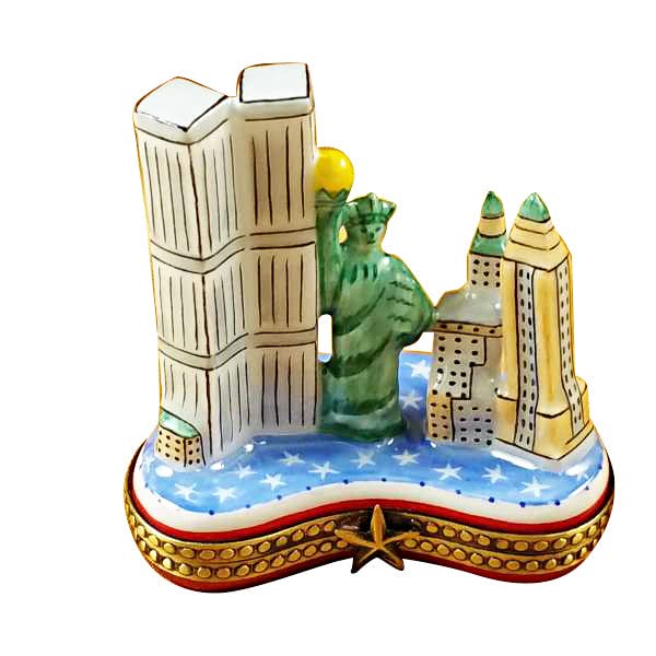 Rochard Limoges Box - Hand-Painted Porcelain Trinket Box Featuring New York Manhattan Island Scene | Collectible Gift for Home Decor & Souvenir