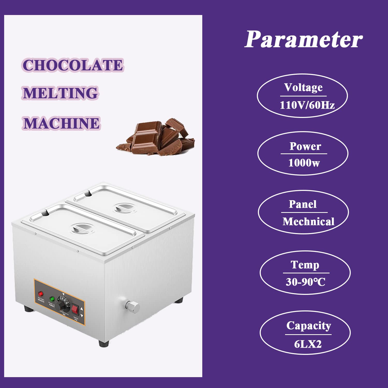 12L Electric Chocolate Melting Pot with Bain Marie Tank - Professional Chocolate Warmer Machine for Candy Making, Baking & Dessert Preparation (Silver, 2-Tank) - Perfect for Bakeries, Chocolatiers & Home Chefs