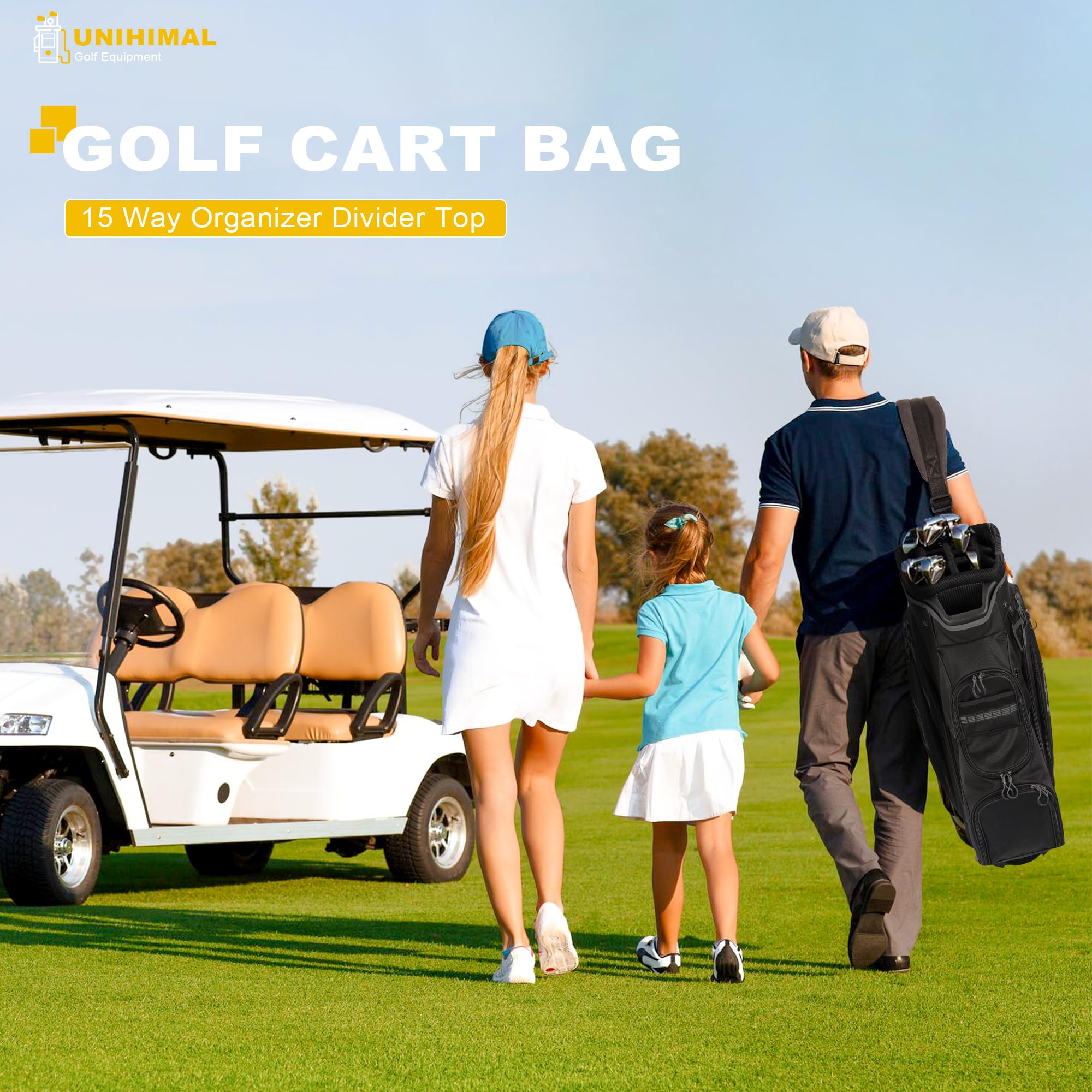Premium 15-Way Golf Cart Bag with Padded Handles & Waterproof Rain Cover - Durable & Lightweight for Golfers - Perfect for Tournaments, Driving Range & Club Storage