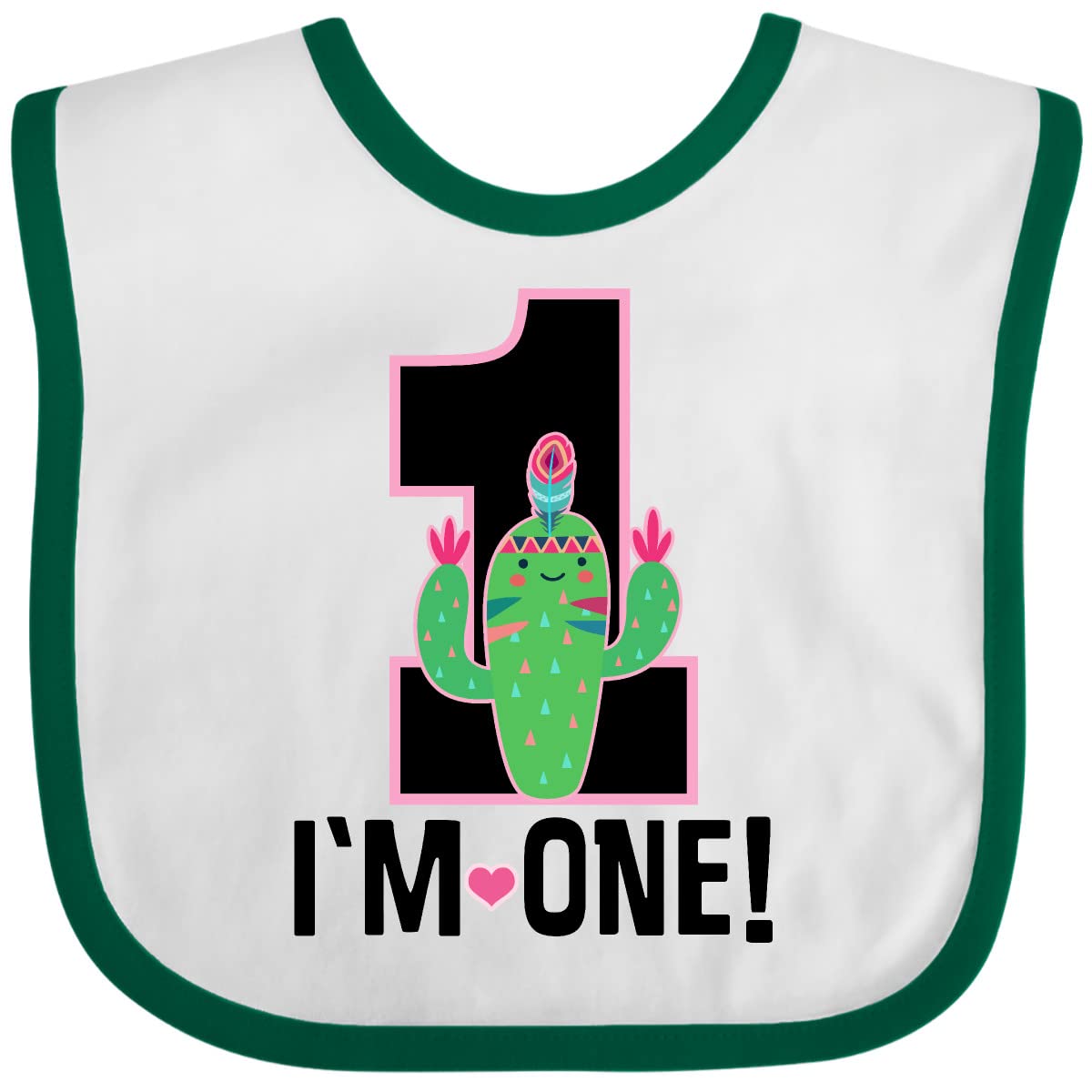 Inktastic 1st Birthday Cactus Baby Bib - Adorable 1 Year Old Girl's Dribble Bib for Birthday Parties & Photo Shoots