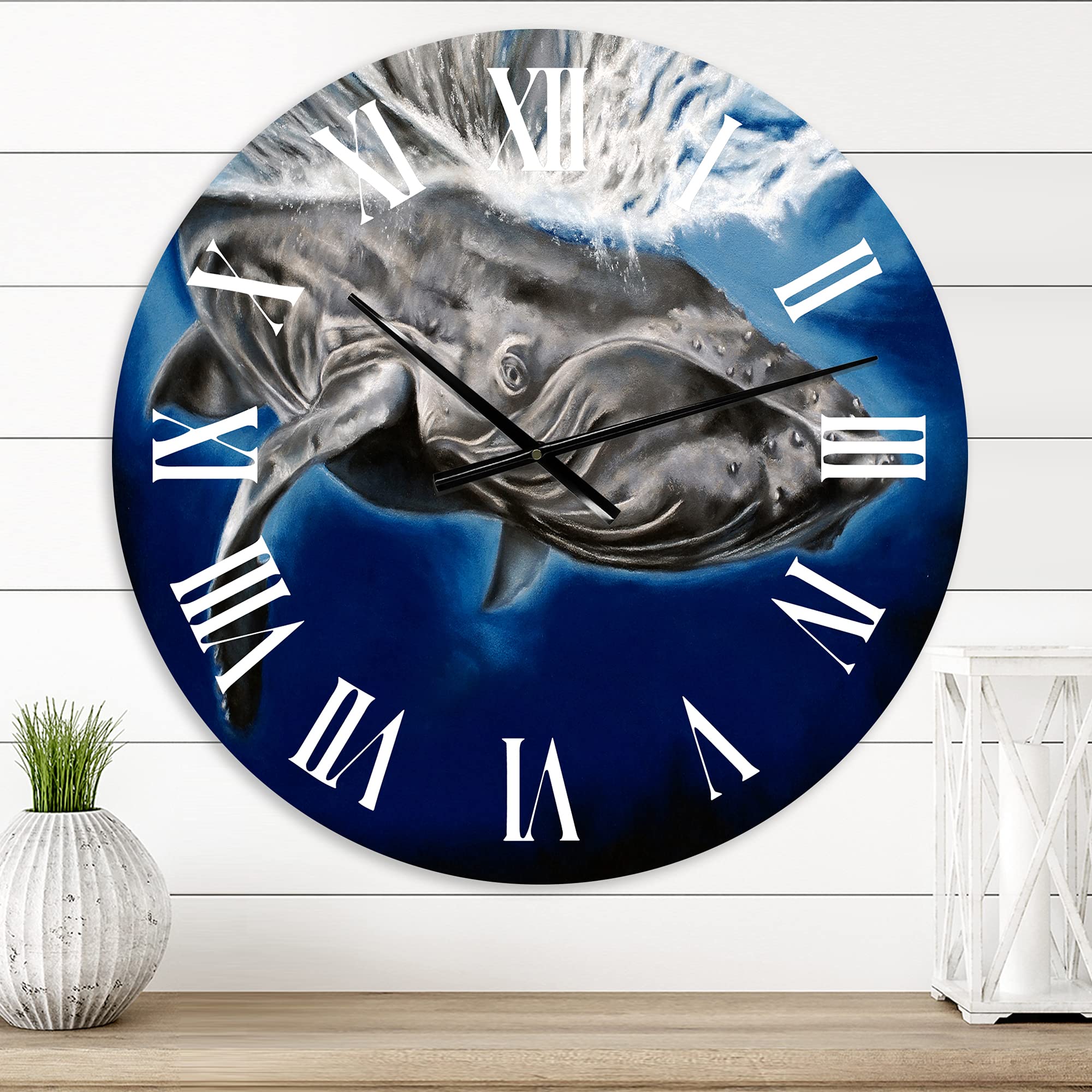 Large Nautical Coastal Wall Clock - Humpback Whale Portrait for Home & Office Decor | Perfect for Beach House, Living Room, or Marine-Themed Spaces