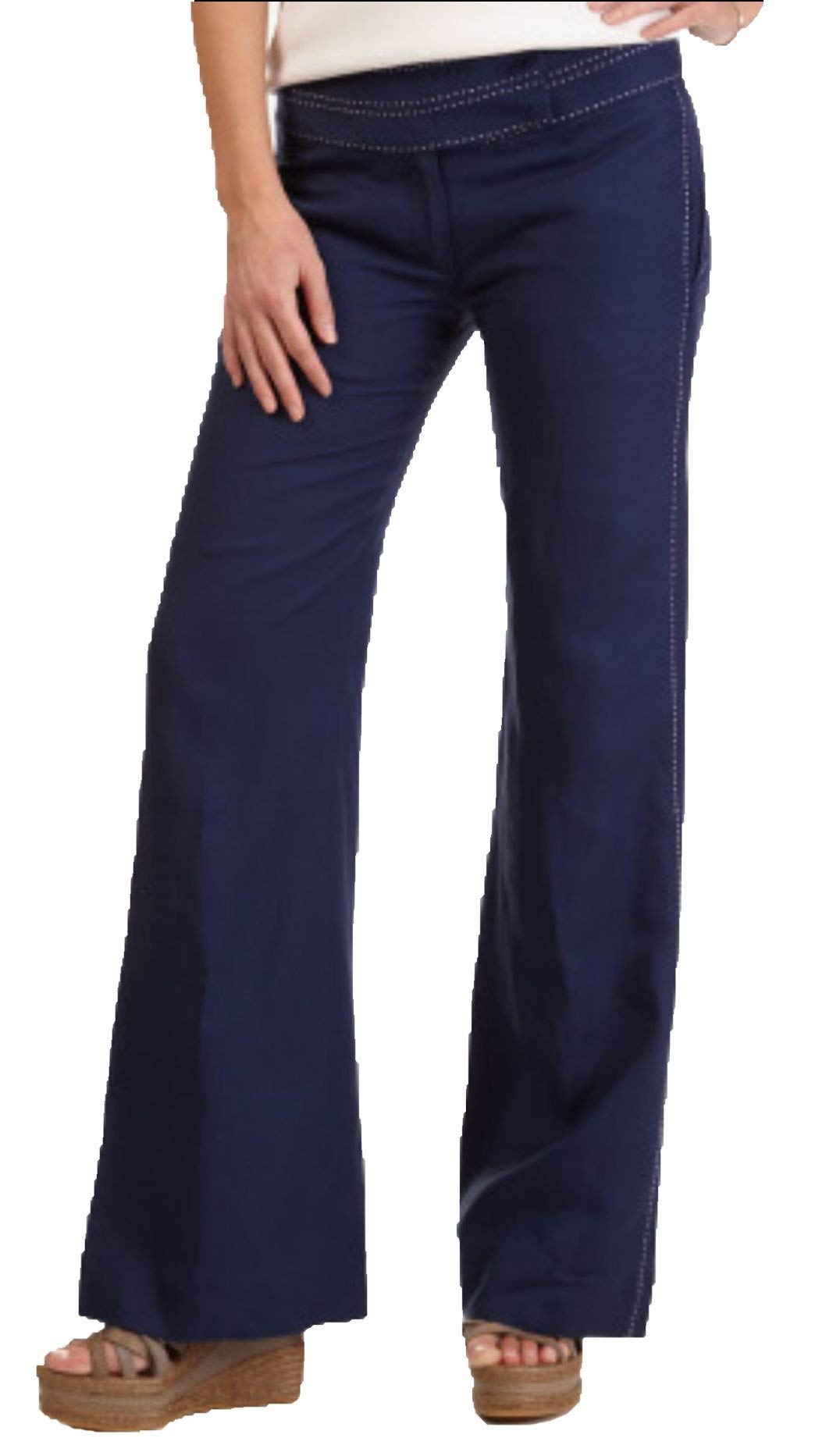 Nautica Women's Navy Blue Pick Stitch Linen Pants Size 10 - Comfortable Summer Casual Trousers for Work, Travel & Outdoor Activities