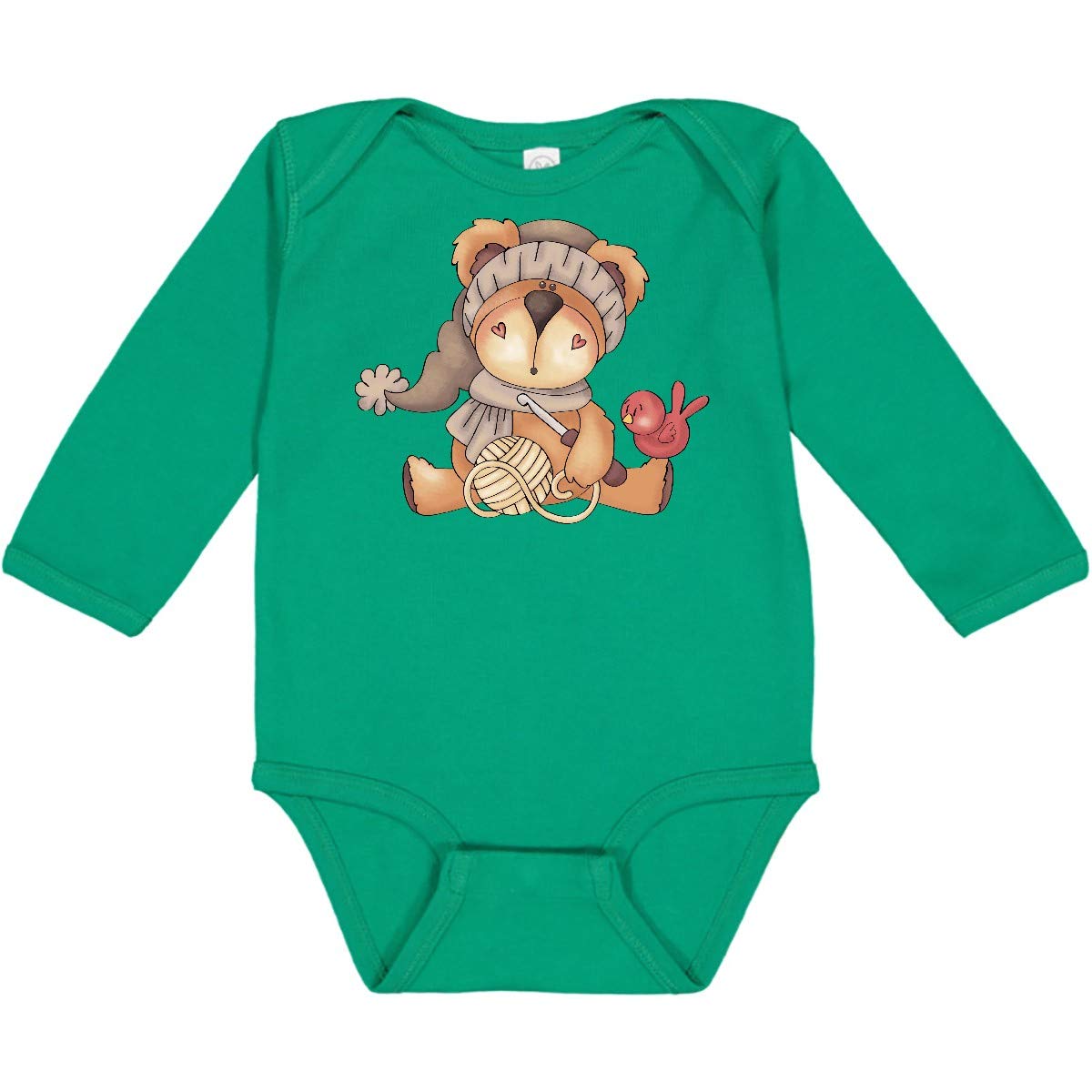 Inktastic Winter Crochet Bear Long Sleeve Baby Bodysuit - Cozy Outfit for Holiday Photos & Christmas Family Gatherings