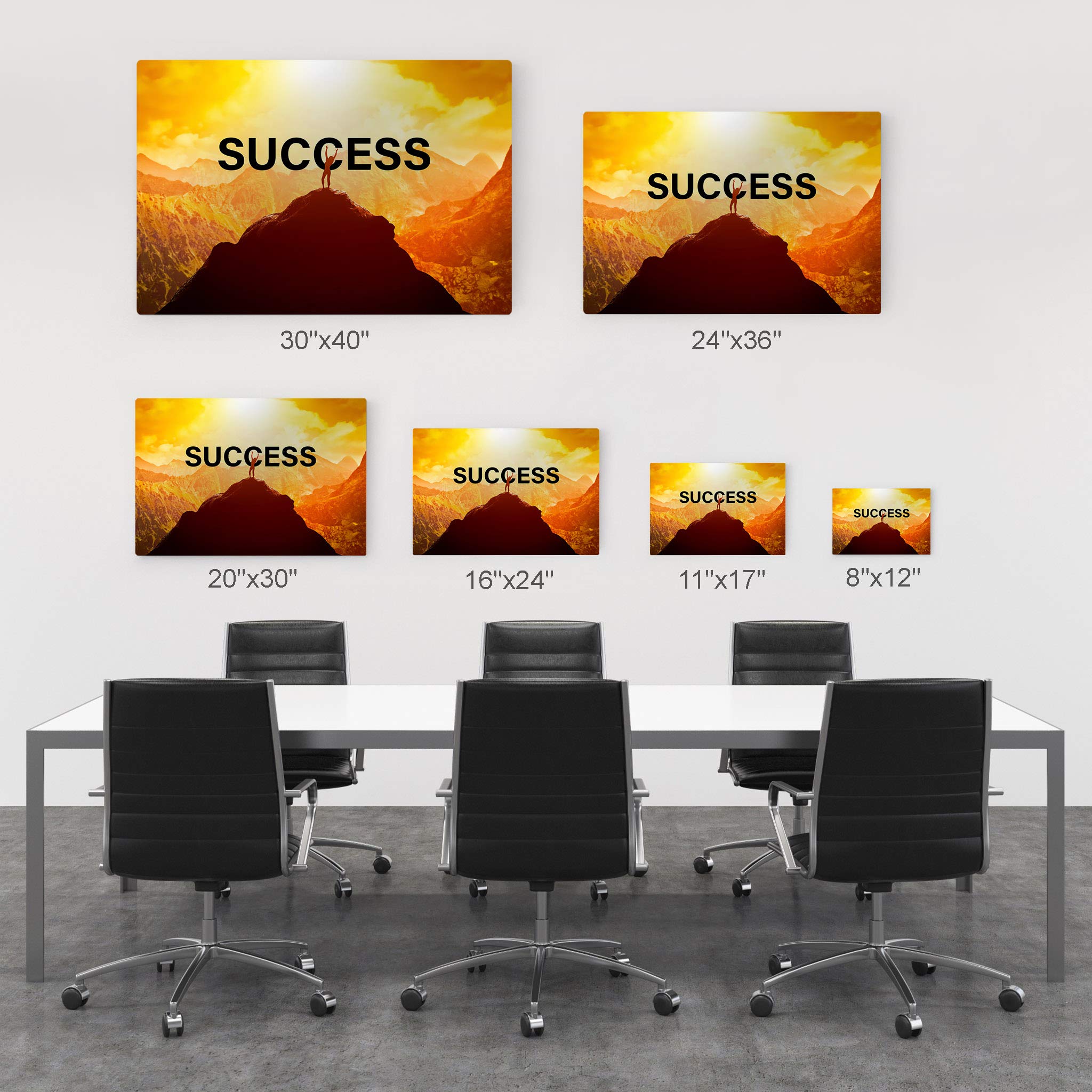 Success Orange Sunset Sky and Mountain Motivational Metal Wall Art - Inspirational Office Decor with Entrepreneur Quote - 30x40 Inch Ready to Hang Metal Print - Perfect for Home, Office, or Gift Idea