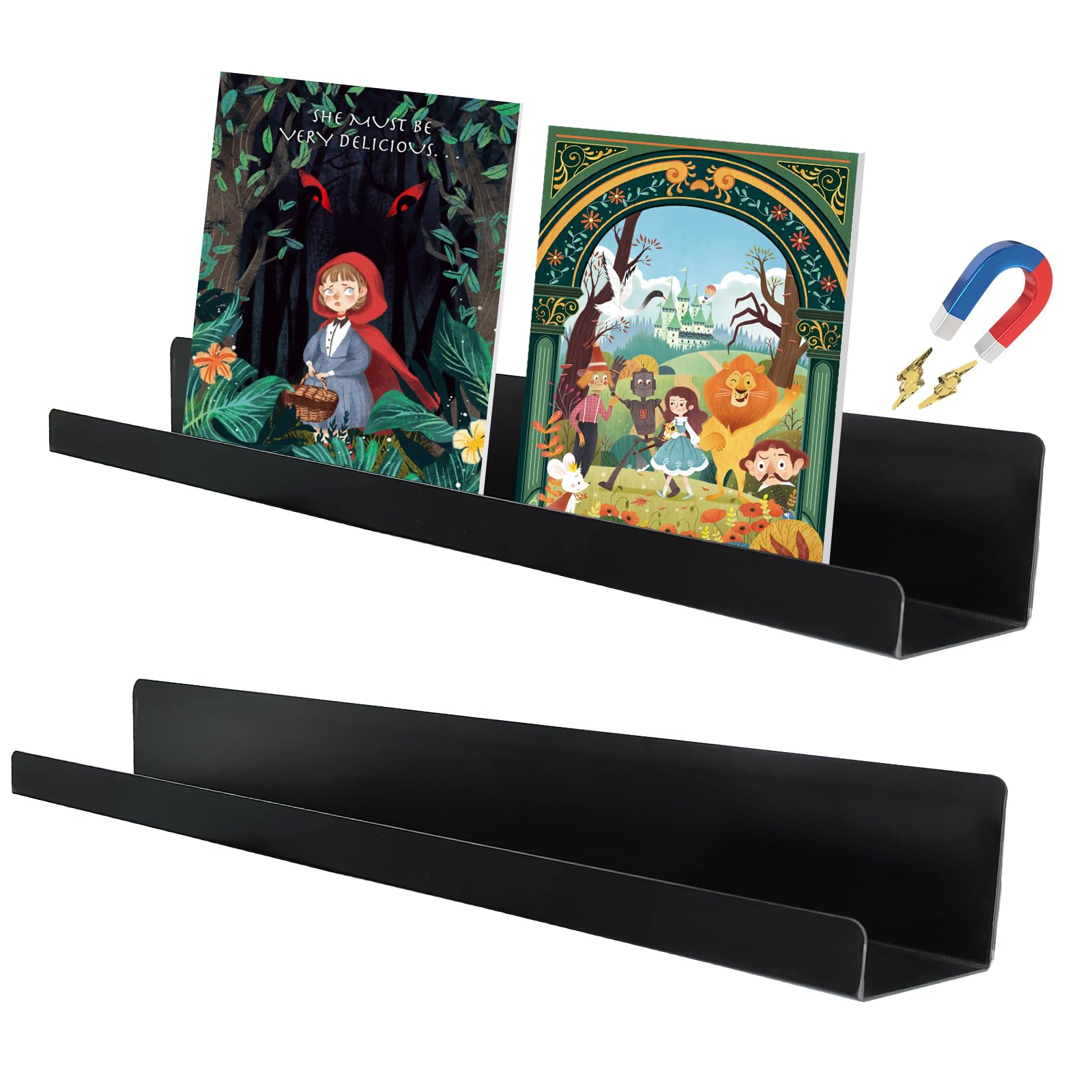 2 Pack 17 Inch Heavy Duty Magnetic Book Shelf for Whiteboard - Metal Floating Book Display & Holder for Classroom, Office, Teacher Supplies - Perfect for Organizing Books, Supplies & Teaching Materials on Whiteboards