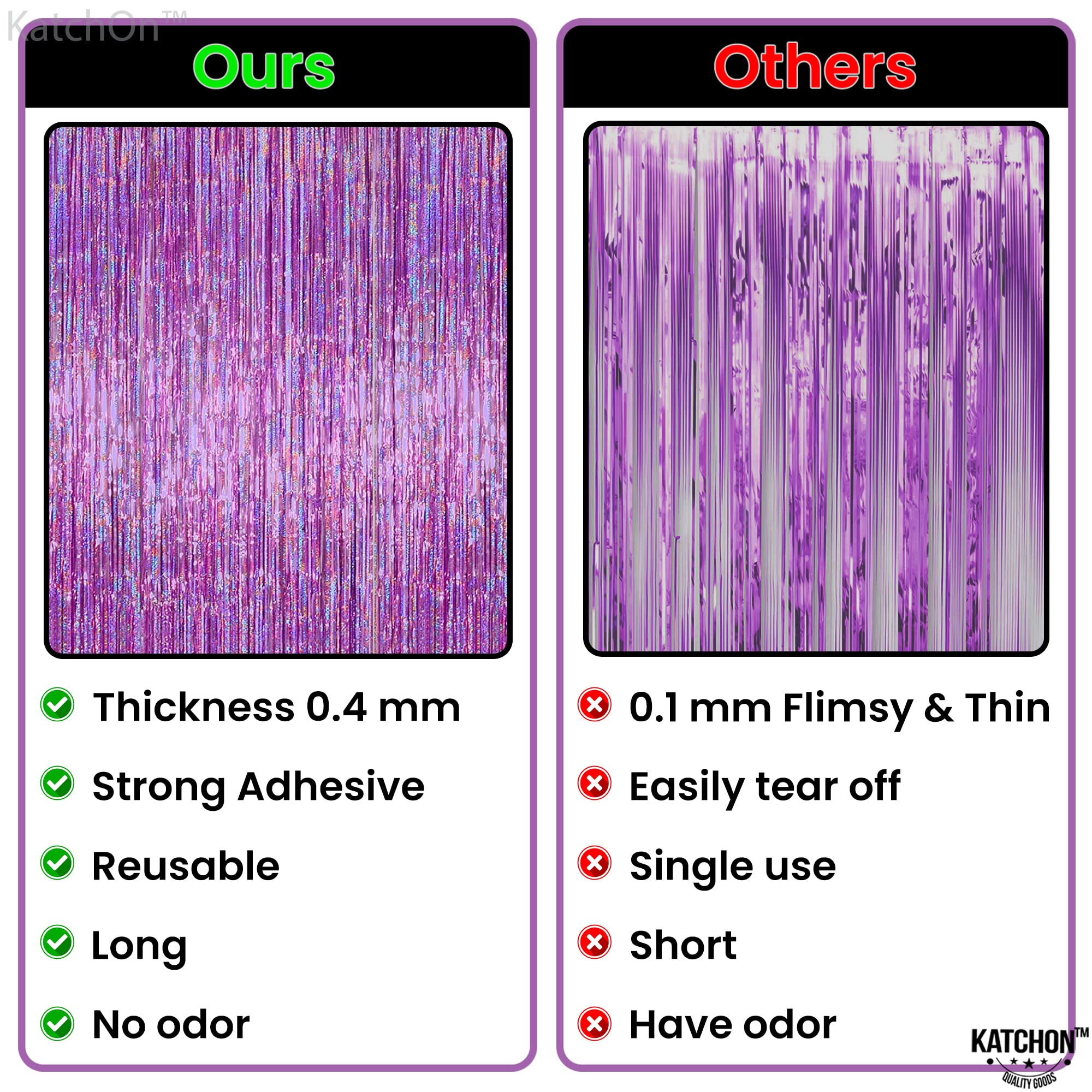 KatchOn Iridescent Purple Fringe Curtain - 8x3.25 Feet, Pack of 2 | Purple Streamers for Mermaid Birthday Party Decor | Valentine's Day & Wedding Decorations | Perfect for Baby Showers, Bridal Showers, and Home Decor