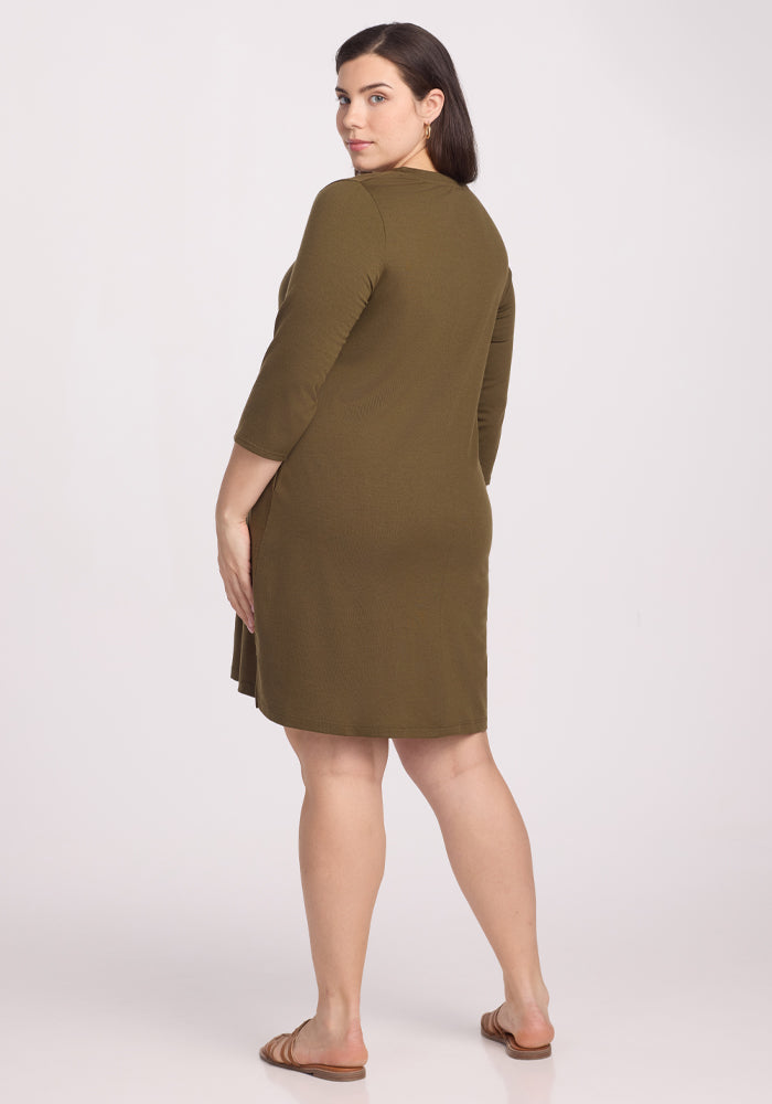 Rissa A Line Dress - Olive Leaf Green Flowy Midi Dress for Women | Perfect for Casual Outings, Office Wear & Special Occasions