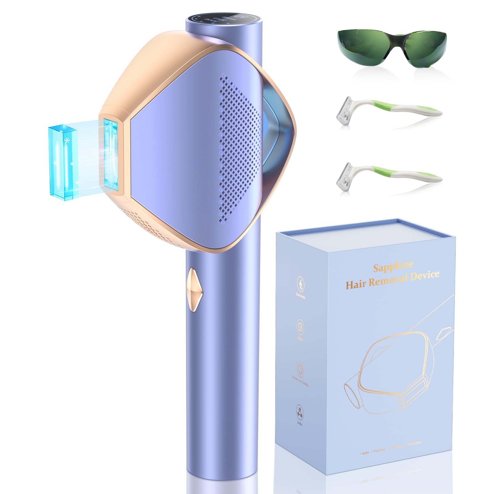 LUBEX IPL Laser Hair Removal Device with Sapphire Ice-Cooling Technology - Painless & Permanent Hair Remover for Women & Men - At-Home Alternative to Salon Treatments - Full Body Use for Legs, Armpits, Bikini Area & Facial Hair - Perfect for Smooth Skin at Home, Travel & Pre-Beach Prep