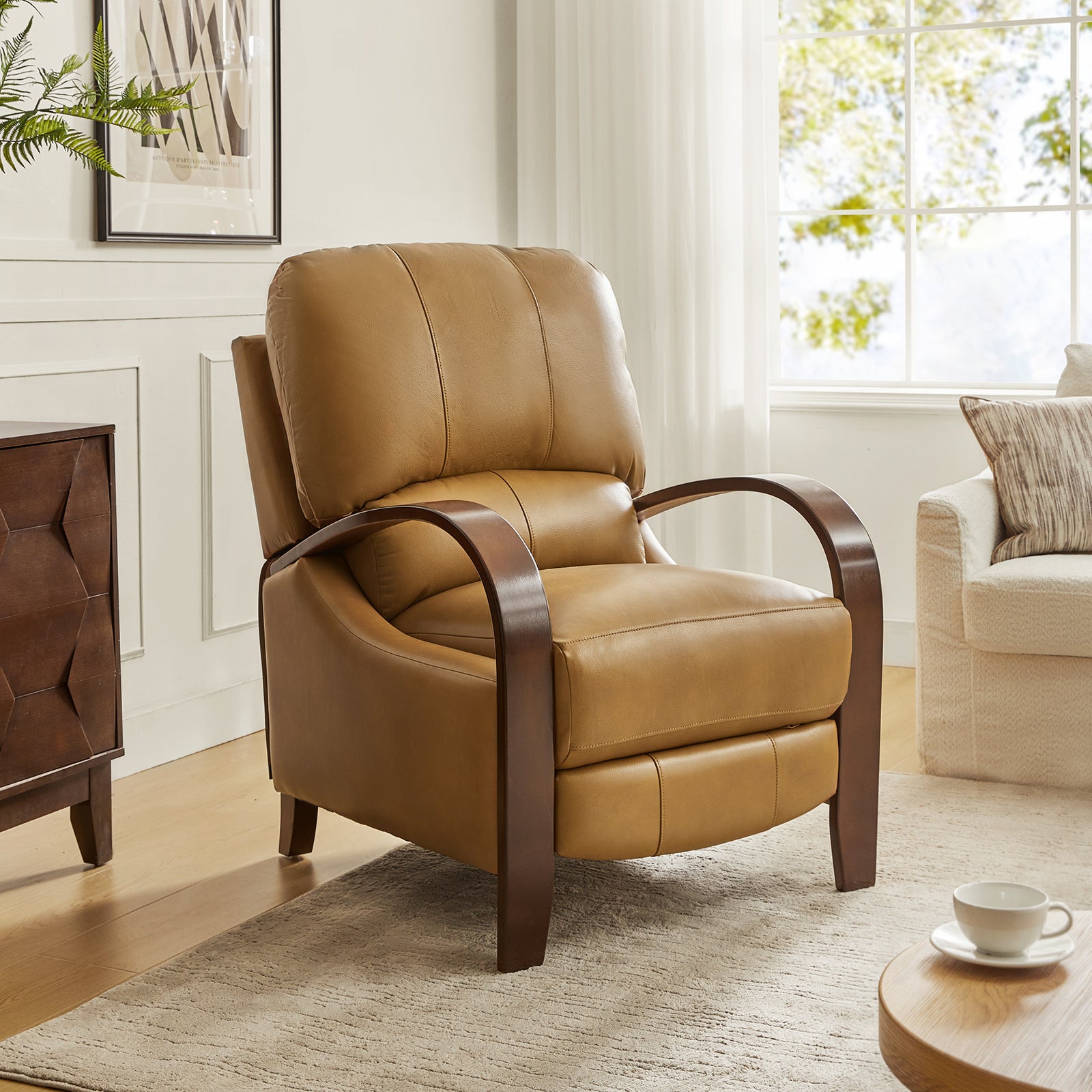 Melissa Genuine Leather Manual Recliner Chair - Handcrafted Full Grain Leather Living Room Recliner with Smooth Manual Mechanism, Perfect for Home Theater, Gaming, and Relaxation