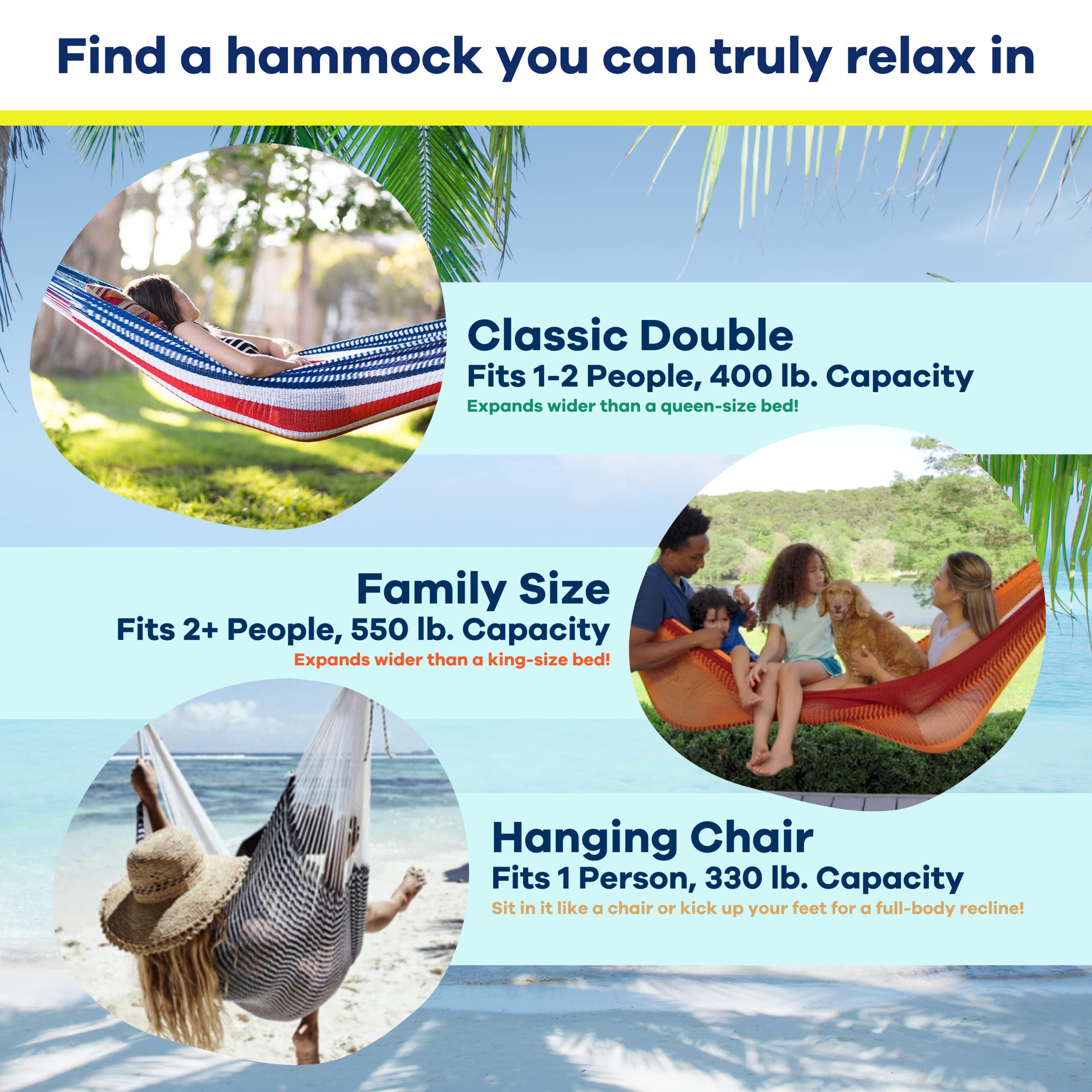 Premium Handwoven Double Hammock by Yellow Leaf - 400lb Capacity, Weather-Resistant & Ultra Soft - Perfect for Backyard, Beach, Camping & Travel - Artisan-Made in Blue & Orange