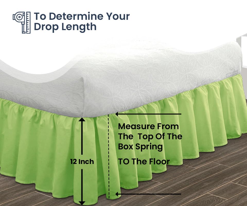 12 Inch Ruffled Bed Skirt - Premium Microfiber Bedding with Fade & Wrinkle Resistance - Anti-Static Decorative Bedskirt with Extra Storage Space - California King Size in Moss Green - Perfect for Guest Rooms & Master Bedrooms