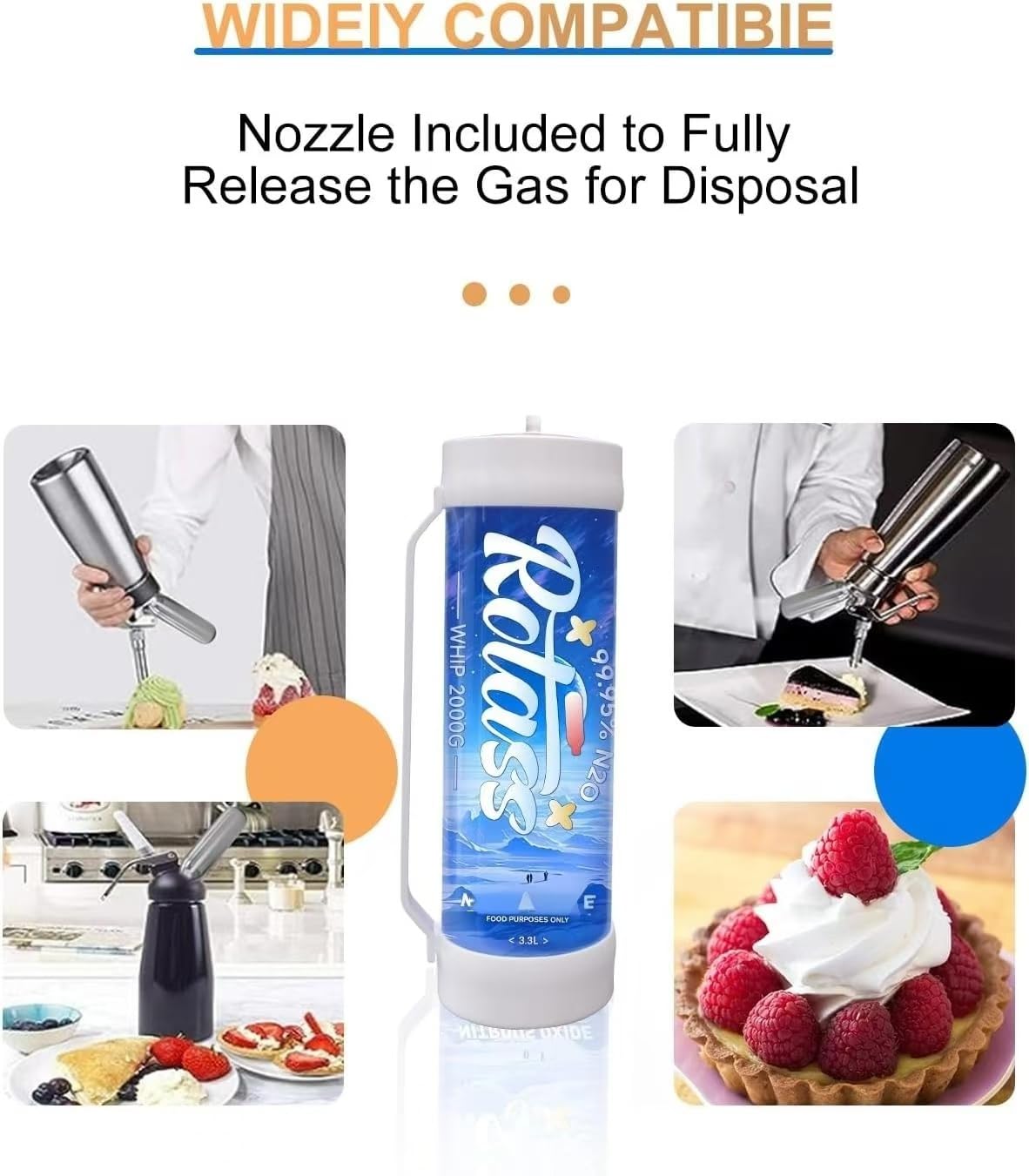 N2O Cream Chargers 2000g (3.3L) - Premium Whipped Cream Gas Canisters for Professional Baking, Coffee Toppings & Cocktail Mixing - Compatible with Standard Cream Dispensers (Pack of 2) - Perfect for Desserts, Lattes & Party Drinks