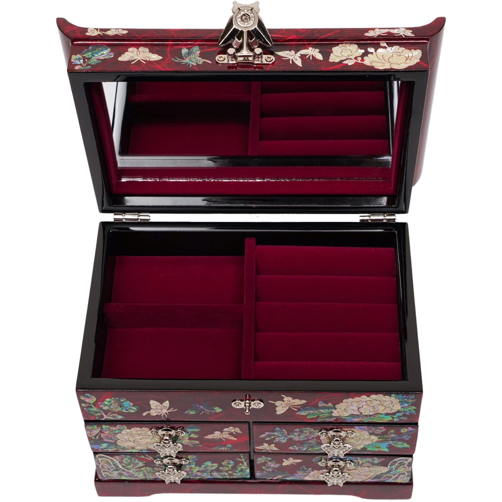 February Mountain Mother of Pearl Wooden Jewelry Organizer Box - Elegant Jewelry Storage for Women with Spacious Drawers, Perfect for Rings, Bracelets, Watches, Necklaces & Accessories | Great for Bedroom Vanity, Travel & Gift Giving