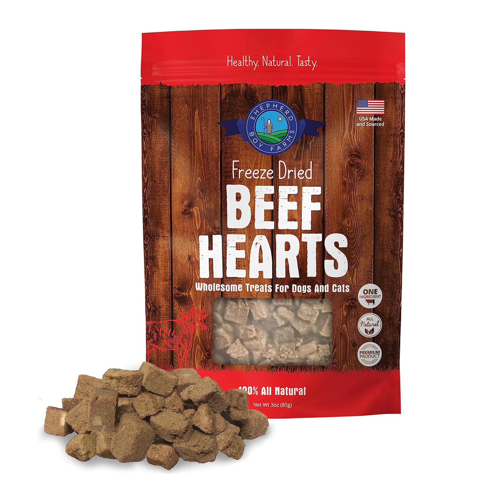 Shepherd Boy Farms Freeze Dried Beef Hearts - High Protein Dog Treats for Training & Healthy Snacks | All-Natural, Grain-Free, Single Ingredient Pet Food for Puppies & Adult Dogs
