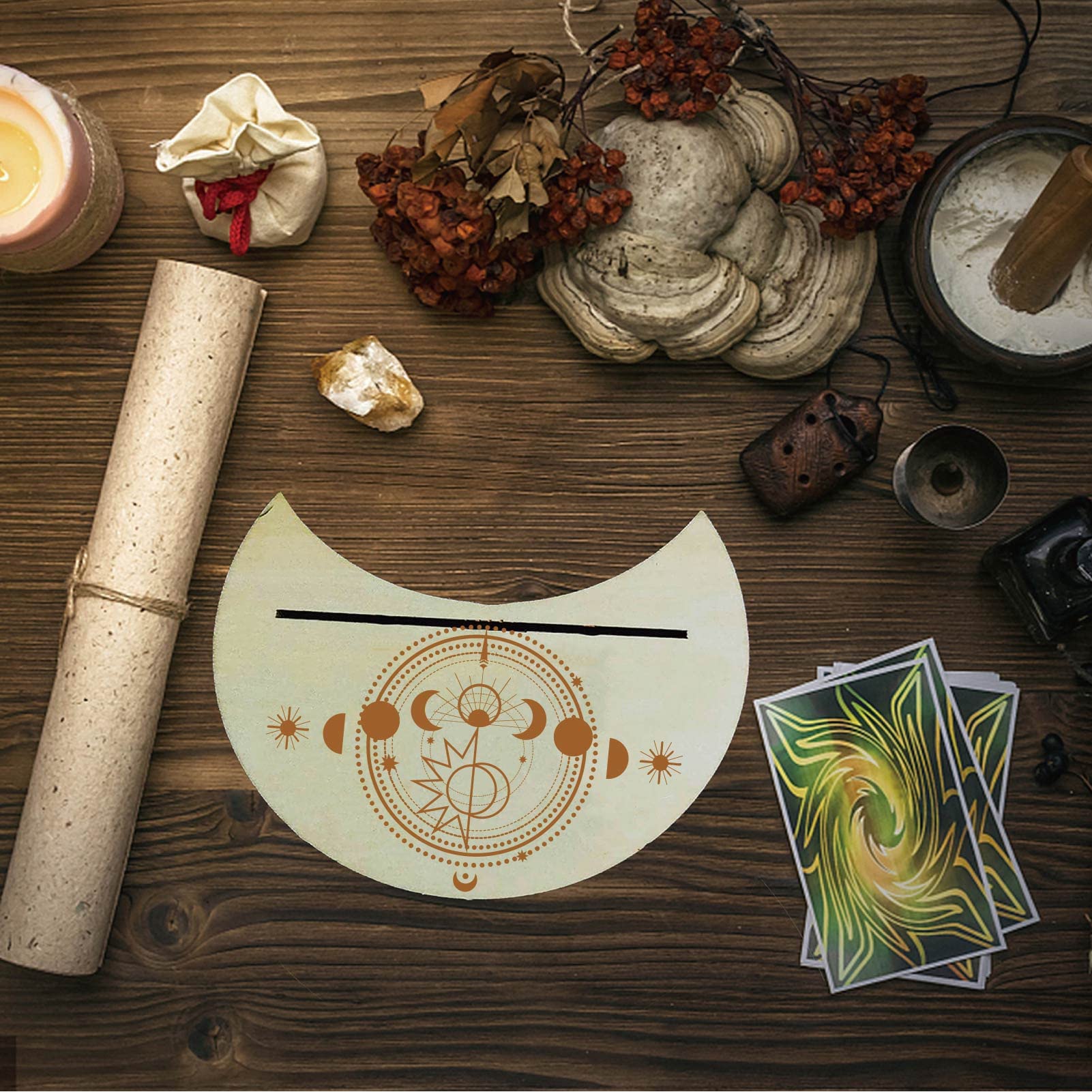 GORGECRAFT Wooden Tarot Card Stand - Elegant Altar Display Holder with Compass for Witchcraft, Divination & Wiccan Rituals | Perfect for Tarot Reading, Magic Ceremonies & Spiritual Decor