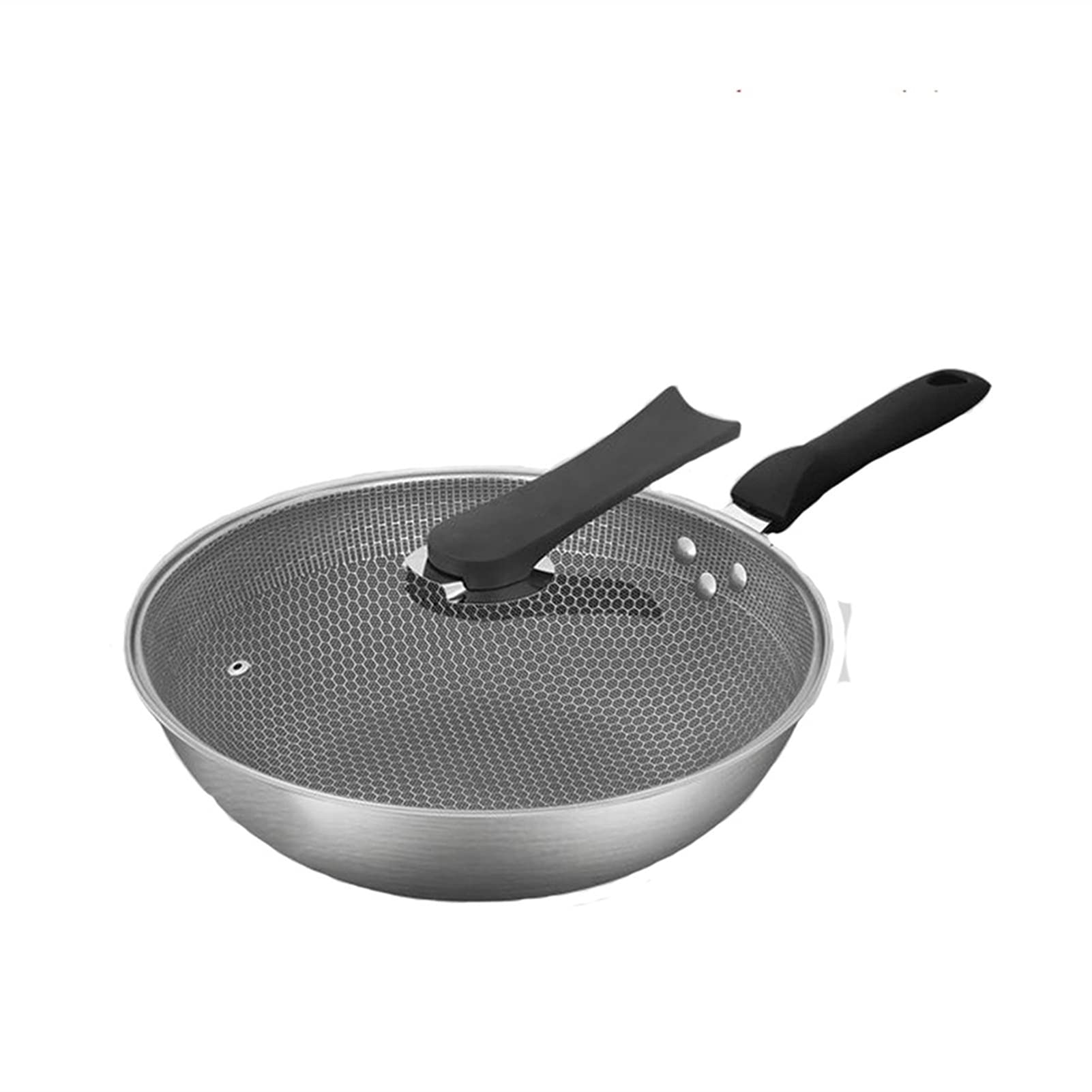 Premium Stainless Steel Wok Pan with Lid - Nonstick Honeycomb Coating, Induction Compatible & Easy to Clean - Perfect for Stir Frying, Sautéing & Asian Cooking at Home