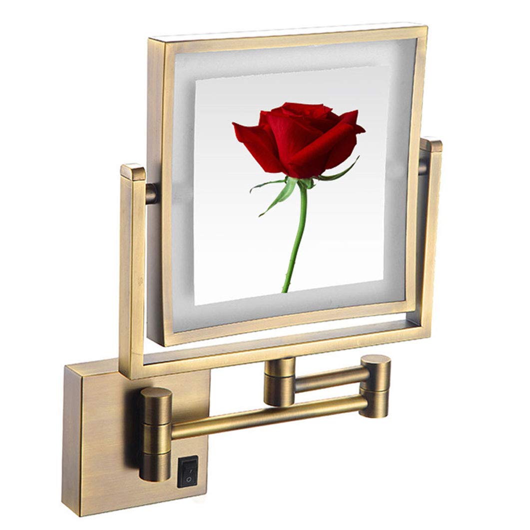 8 Inch Gold Double-Sided Wall Mount Makeup Mirror with LED Lights - 360° Swivel & Extendable Vanity Mirror with 3X Magnification for Bathroom, Bedroom & Dressing Table | Perfect for Makeup Application, Skincare & Hair Styling