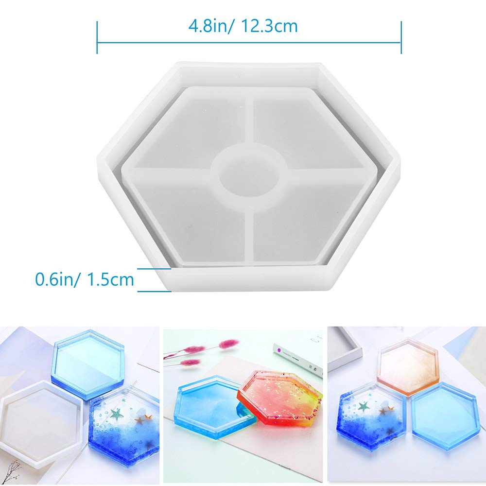 AMind4U 6PCS Silicone Resin Molds Kit - Hexagon, Square, Circle & Heart Epoxy Coaster Molds for Beginners | DIY Home Decor, Wedding Favors & Craft Projects
