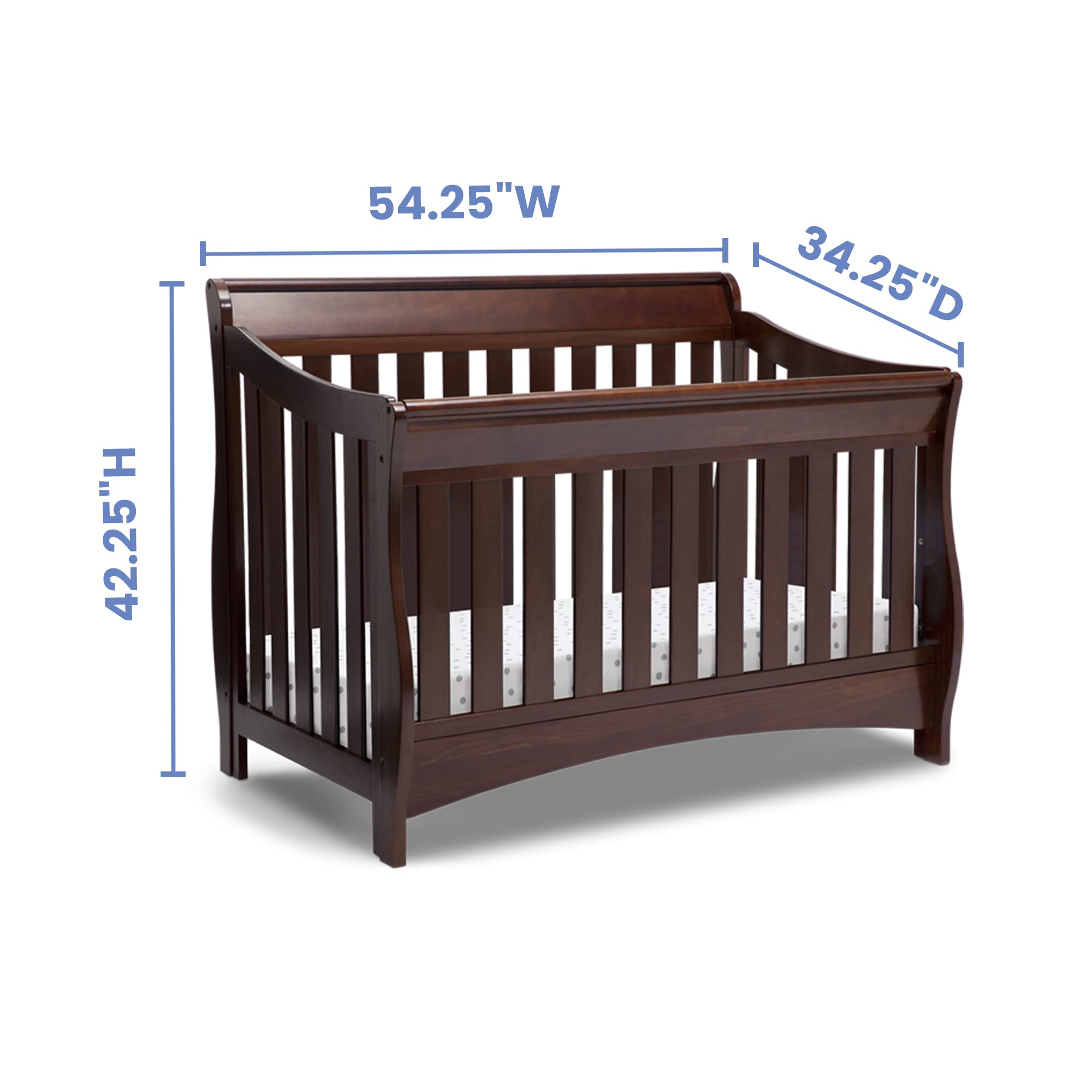 Delta Children Bentley S Series 4-in-1 Convertible Crib in Chocolate Finish with Serta Perfect Slumber Dual-Sided Crib Mattress - Nursery Furniture Set for Newborns to Toddlers | Safe Sleep Solution for Baby's Nursery or Daycare