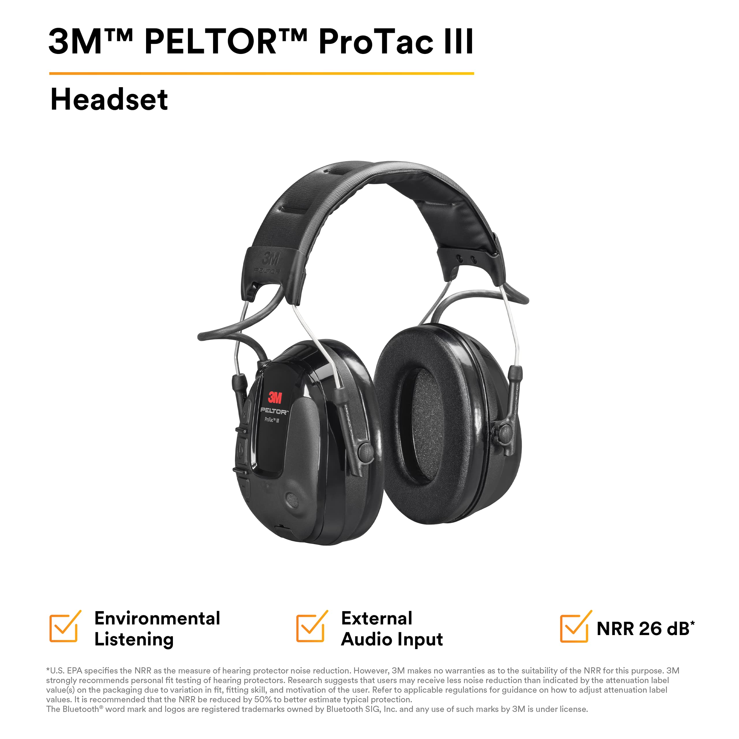 3M PELTOR ProTac III Hearing Protection Headset with Microphone - Wireless Bluetooth 3.5mm Noise Canceling Headphones for Shooting Range, Construction & Industrial Work Safety Gear