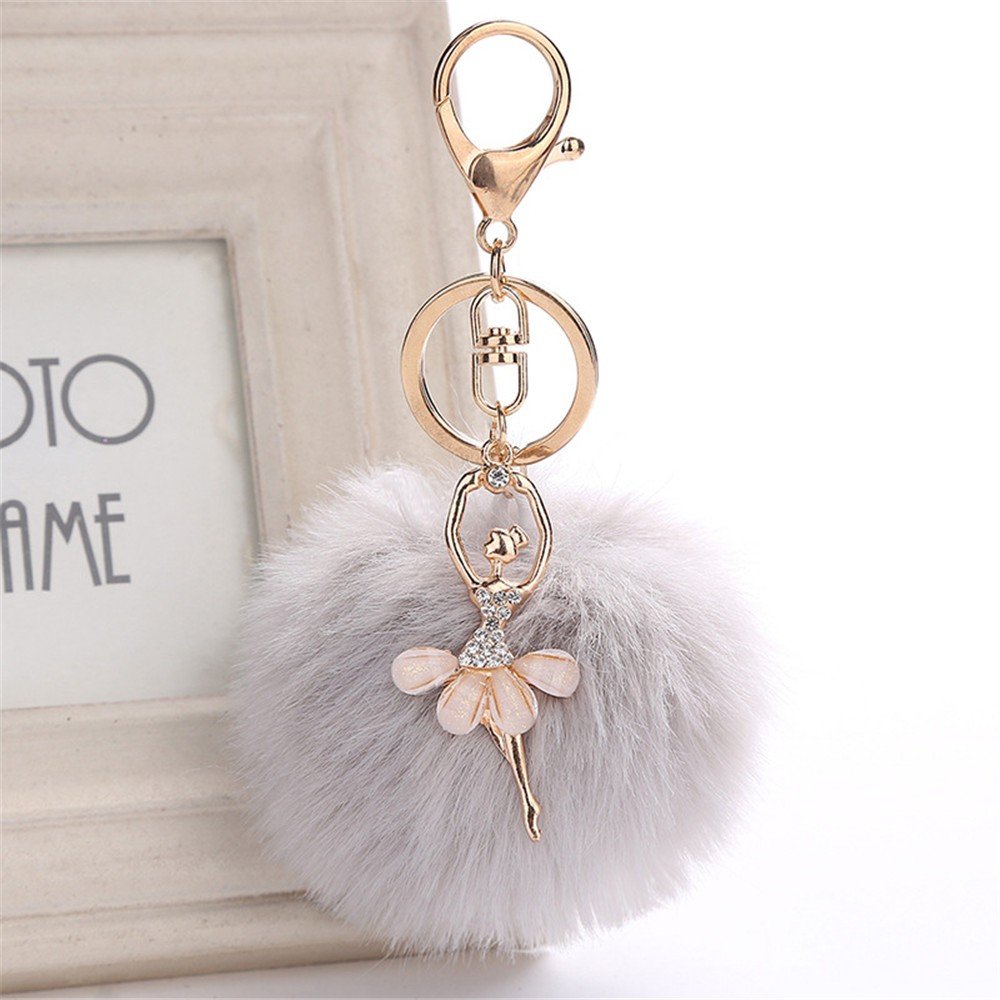 8CM Cute Dancing Angel Keychain - Elegant Women's Key Ring Holder with Pompoms (JE-108) | Perfect Gift for Birthdays, Christmas & Daily Accessories