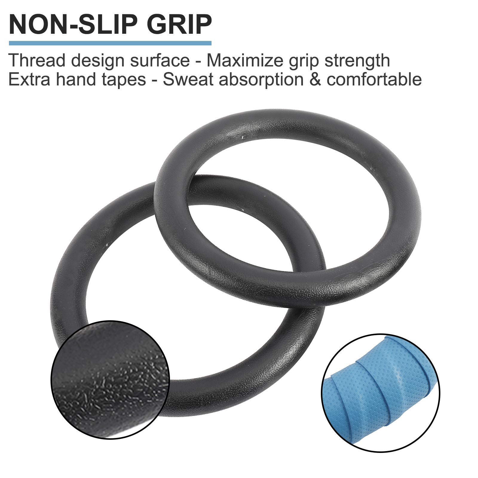 XMSound 1100lbs Capacity Adjustable Gymnastic Rings with 14.5ft Non-Slip Straps - Perfect for Pull-Ups, Dips, Strength Training & Home Gym Workouts - Ideal for CrossFit, Calisthenics & Outdoor Fitness Training