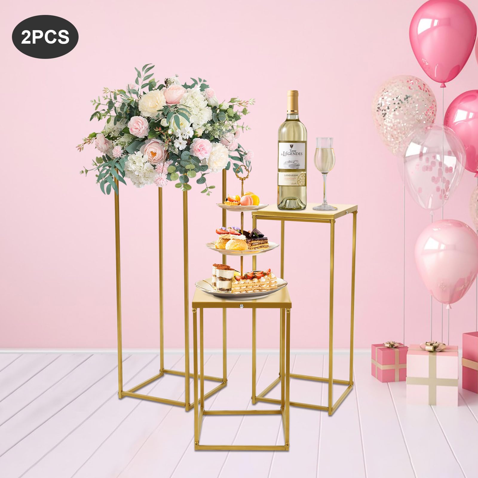 6 Pcs Gold Metal Wedding Flower Stands - Square Plant Cylinder Pedestal Display Columns (3 Sizes) for Birthday Party Decorations | Perfect for Wedding Centerpieces, Home Decor & Event Displays