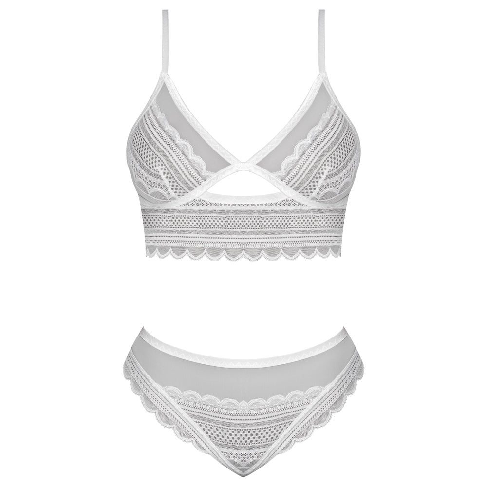 Sexy White Mesh Bralette and Cutout Panty Set - Lingerie for Women | Perfect for Date Night, Boudoir Photography & Romantic Occasions