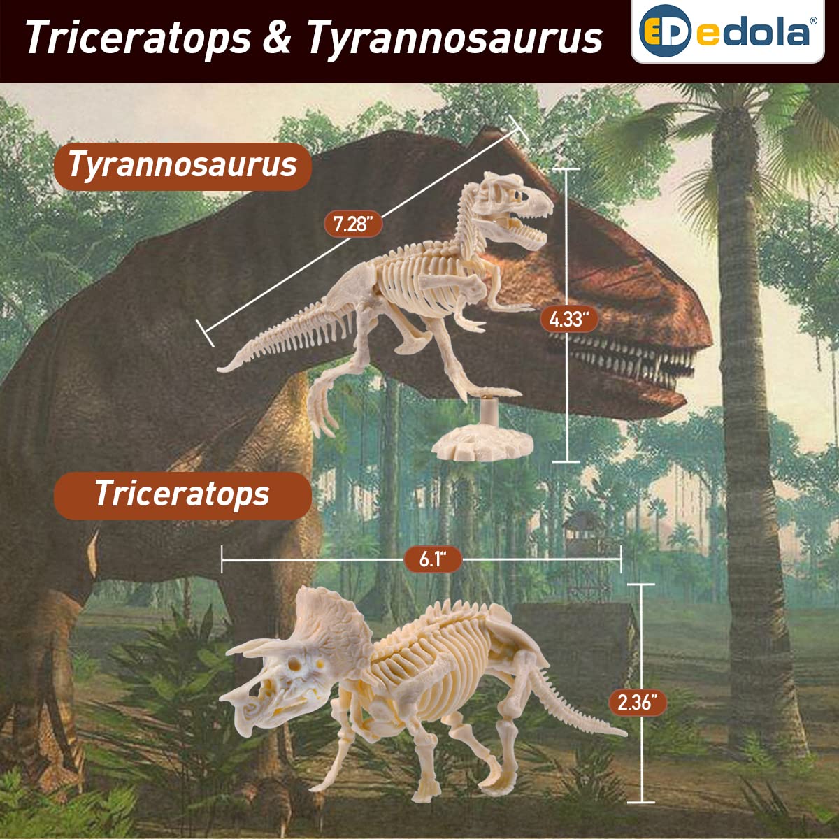 Dinosaur Fossil Dig Kit for Kids - 2 Pack STEM Science Kit with Triceratops & Tyrannosaurus Bones | Educational Archaeology Toy for Boys & Girls | Perfect for Birthday Gifts & Classroom Activities
