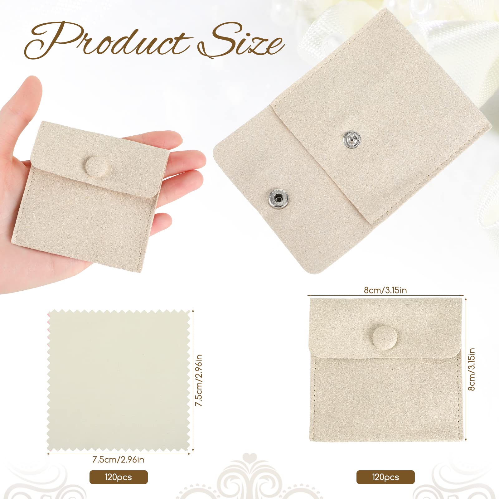 Premium 120-Pack Microfiber Jewelry Pouches with Cleaning Cloth - 3.2