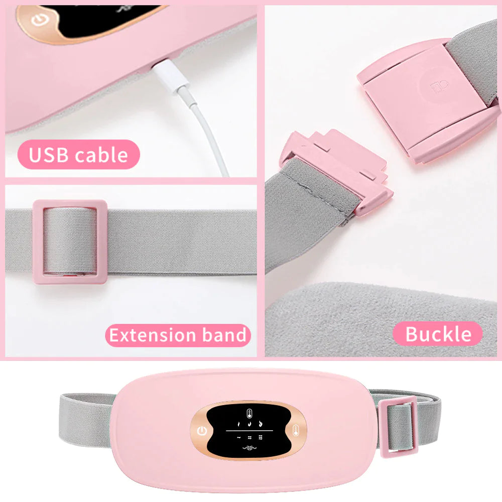 Electric Heating Menstrual Pad Belt with Vibration & Heat Therapy - Period Pain Relief for Women - Comfortable Cramp Relief at Home, Work or During Sleep
