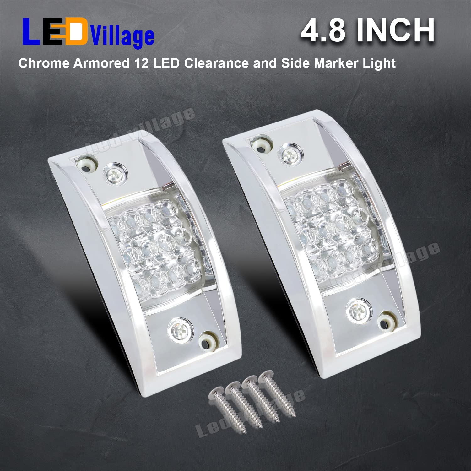 2 Pcs Clear Lens Red LED Side Marker Lights - 12 LED Rectangle Clearance Lights for Trailer, Truck, Pickup, RV, SUV, Bus - Chrome Housing 12V DC - Perfect for Night Driving & Vehicle Safety Enhancement