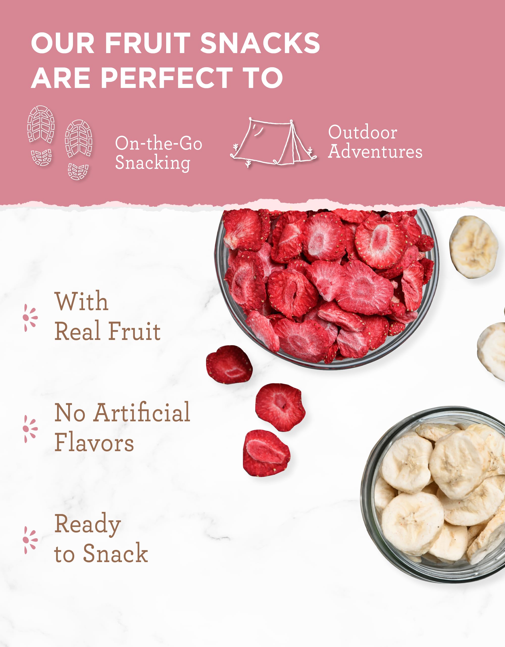 Freeze-Dried Strawberries & Bananas Snack Pack - 24 Servings, 6 Pack | Gluten-Free, Vegetarian Survival Food | Pre-Workout Energy Boost, Healthy On-the-Go Snacks for Hiking, Camping & Emergency Preparedness