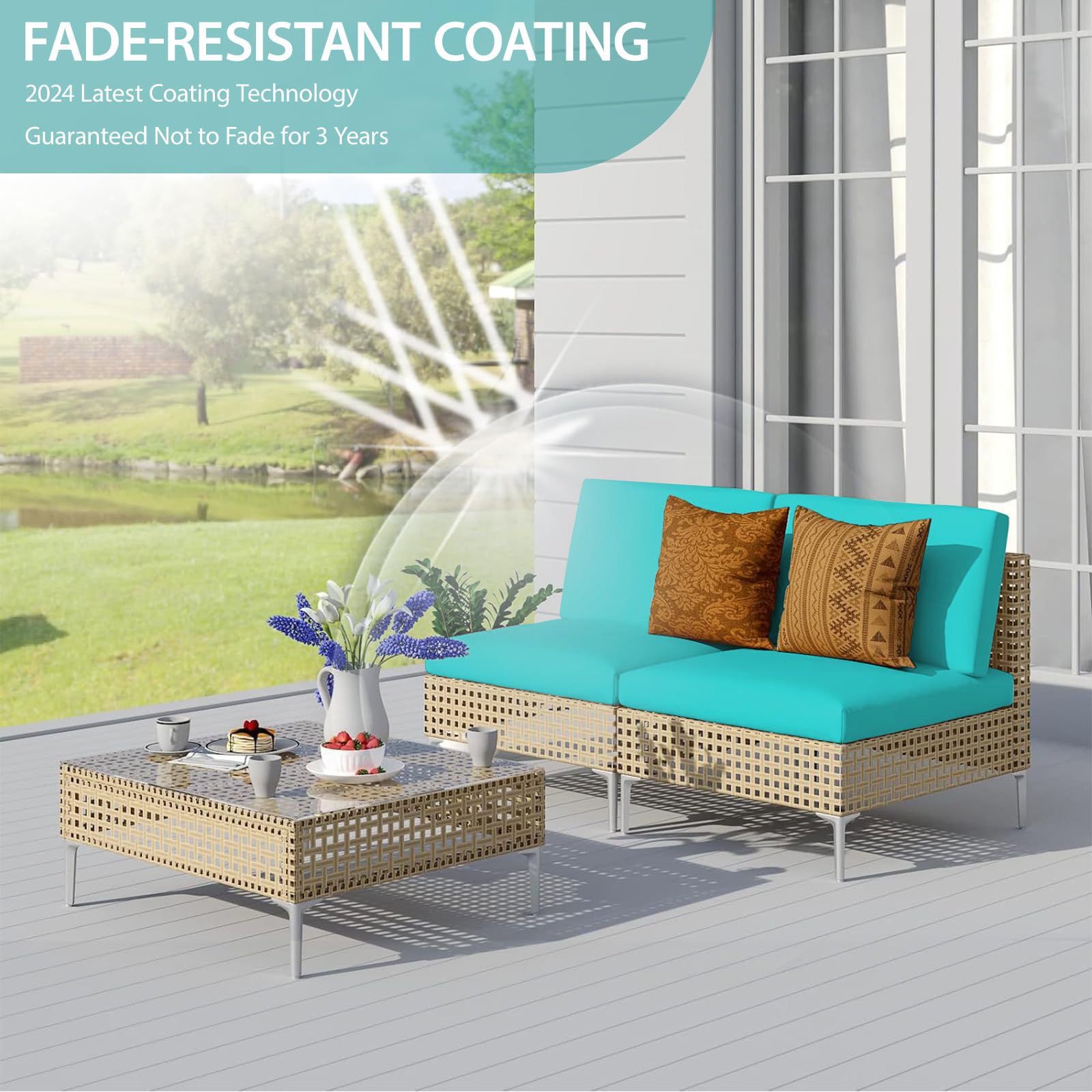 Waterproof Outdoor Cushion Covers for Patio Furniture - 12PC Washable Replacement Covers with Zipper & Ties for Wicker Rattan Sofa, Chair (Lake Blue) | Perfect for Backyard, Deck, Poolside & Garden Seating