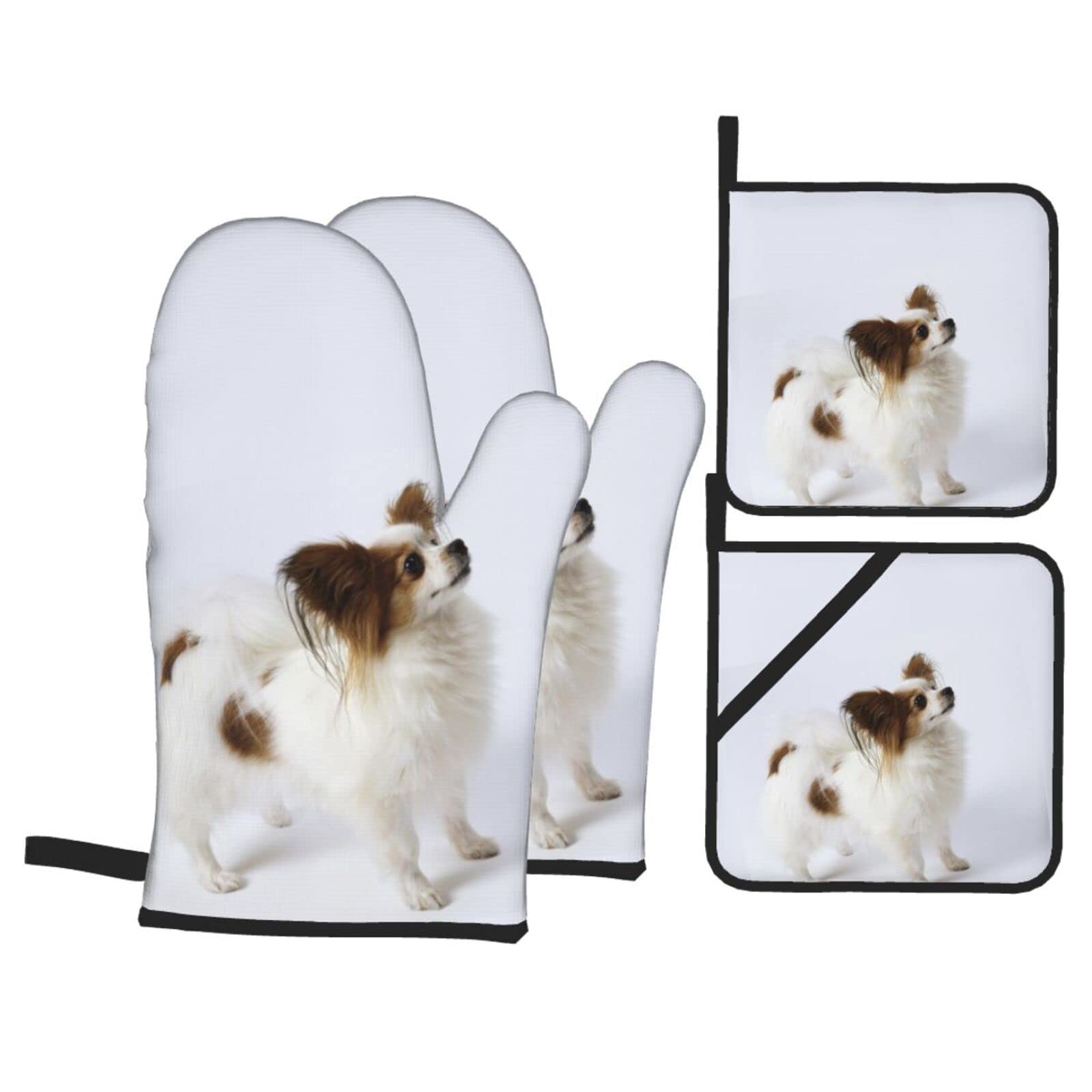 Premium White Papillon Oven Mitts and Pot Holders Set - Heat Resistant Kitchen Baking Gloves for Cooking, Grilling & Baking - Ideal for Home Chefs & Holiday Gift Giving