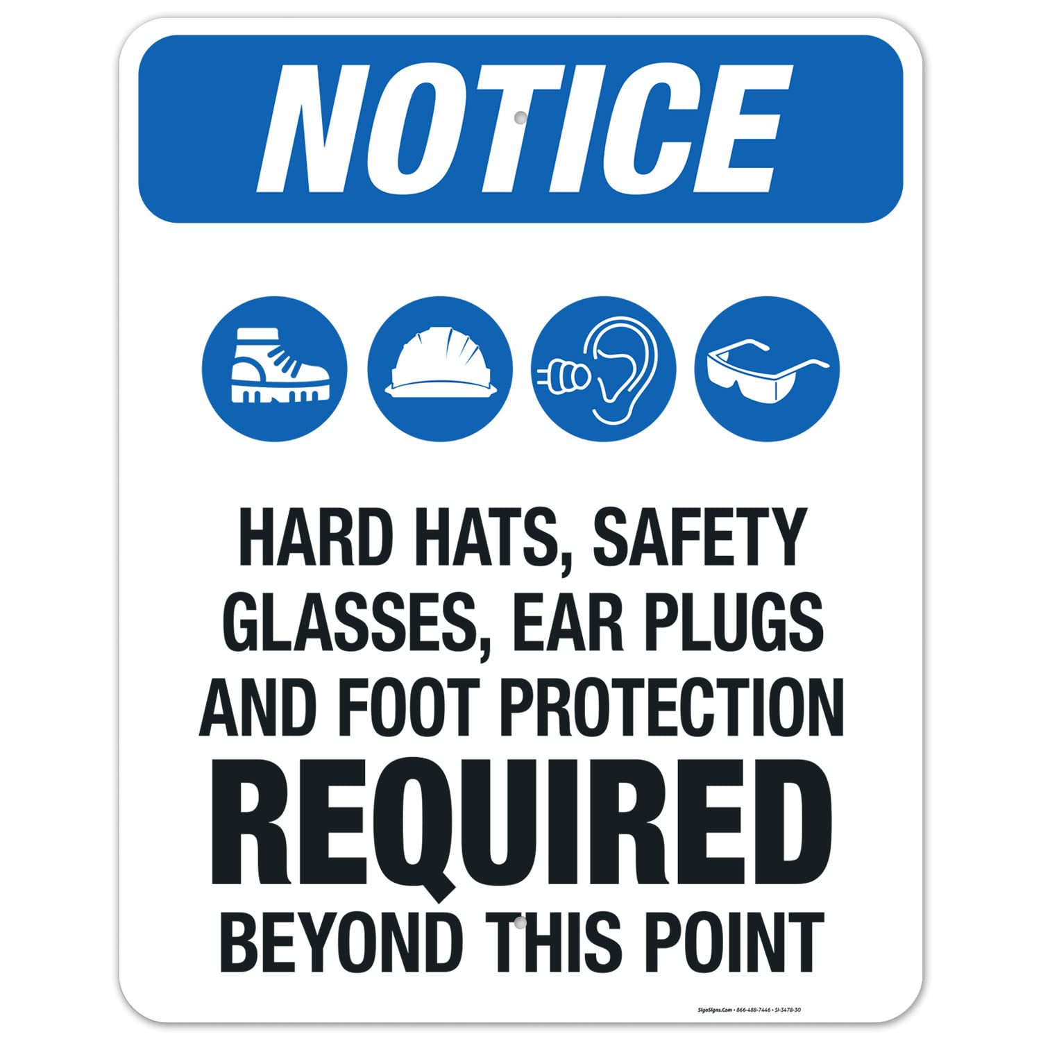 OSHA Compliant Safety Signs - Sigo Signs 'Hear Hats Safety Glasses Ear Plugs Foot Protection Required' 24x30 Inch Aluminum Sign | Rust-Free .063 Aluminum, Fade Resistant for Indoor/Outdoor Use | Made in USA | Perfect for Construction Sites, Factories & Workplaces