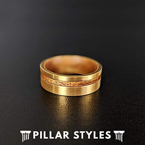 14K Gold Tungsten & Koa Wood Men's Wedding Band - Comfort Fit Viking Ring with Golden Brushed Finish - Perfect for Weddings, Anniversaries & Unique Gifts