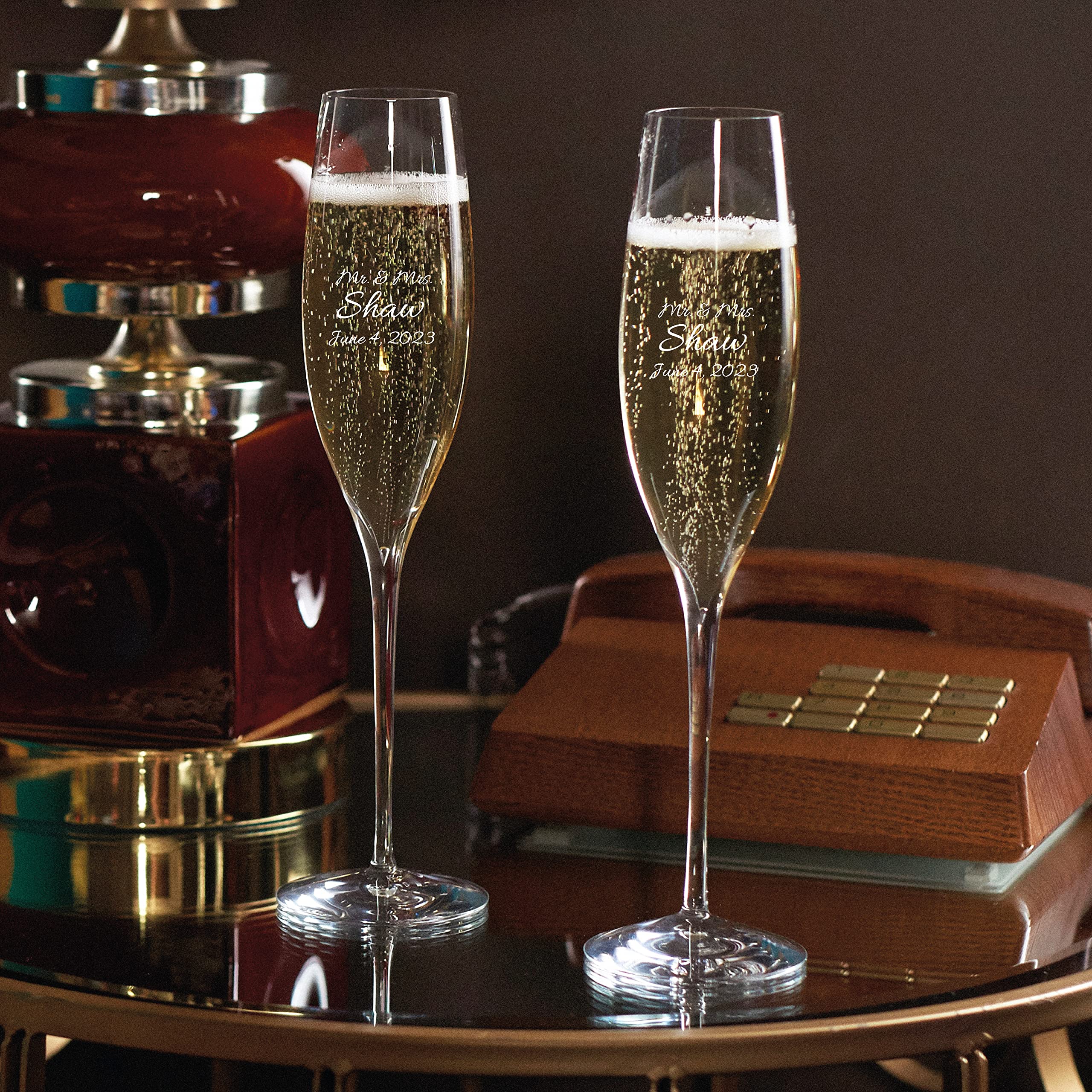 Waterford Elegance Classic Personalized Wedding Champagne Flutes - Set of 2 Custom Engraved Crystal Toasting Glasses for Bride & Groom, Anniversary Gifts - Perfect for Wedding Toasts, Vow Renewals & Romantic Celebrations