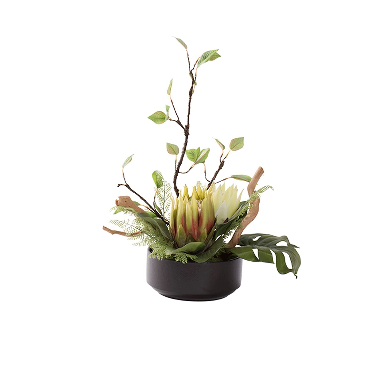 20.47 Inch Artificial Silk Flowers with Black Round Pot - Realistic Faux Plants for Home Decor, Bathroom, Office & Wedding Centerpieces - Green Bouquet Fake Flowers for Indoor Decoration